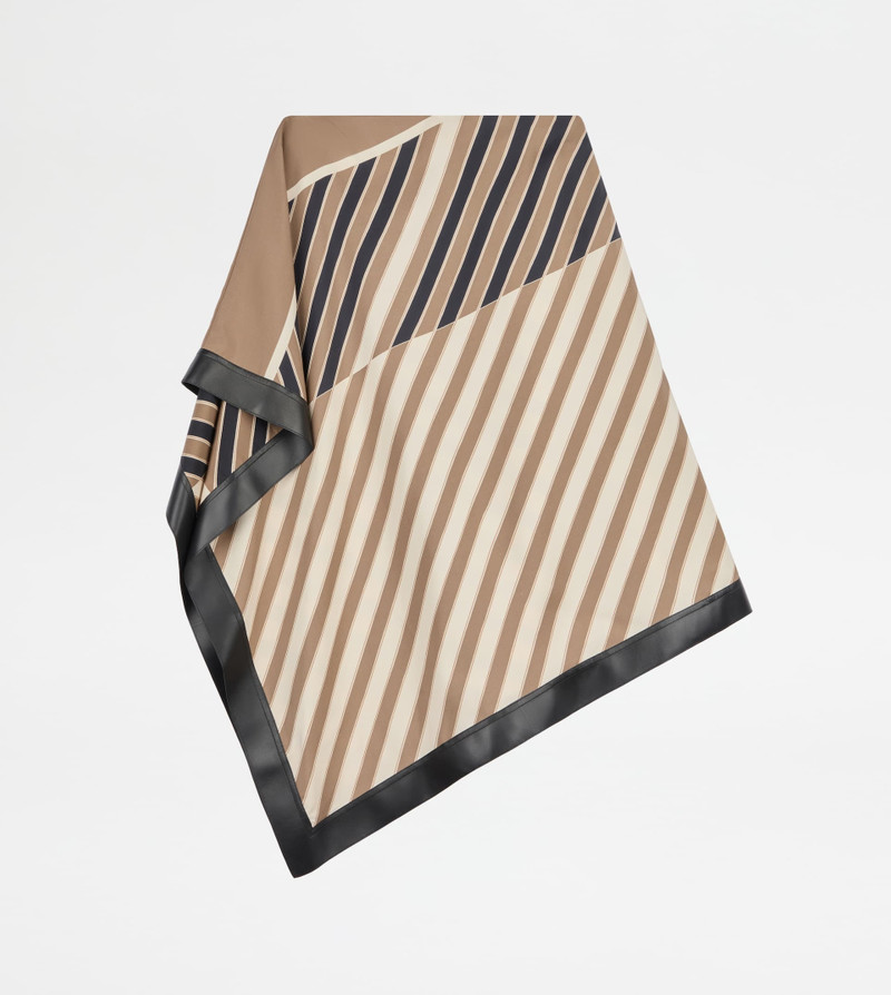 SKIRT IN SILK WITH LEATHER INSERTS - BROWN, BEIGE, OFF WHITE 1