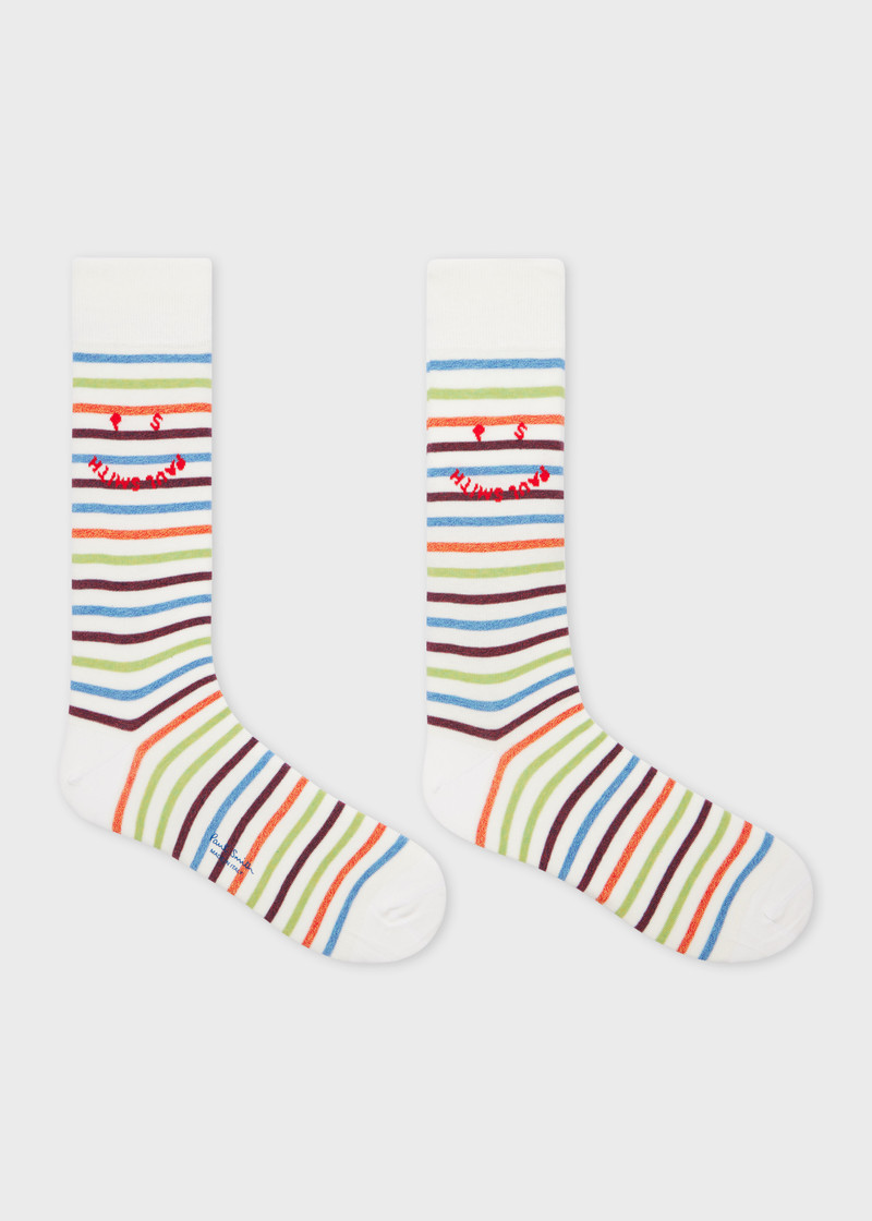 Paul Smith White 'Happy' Stripe Socks outlook