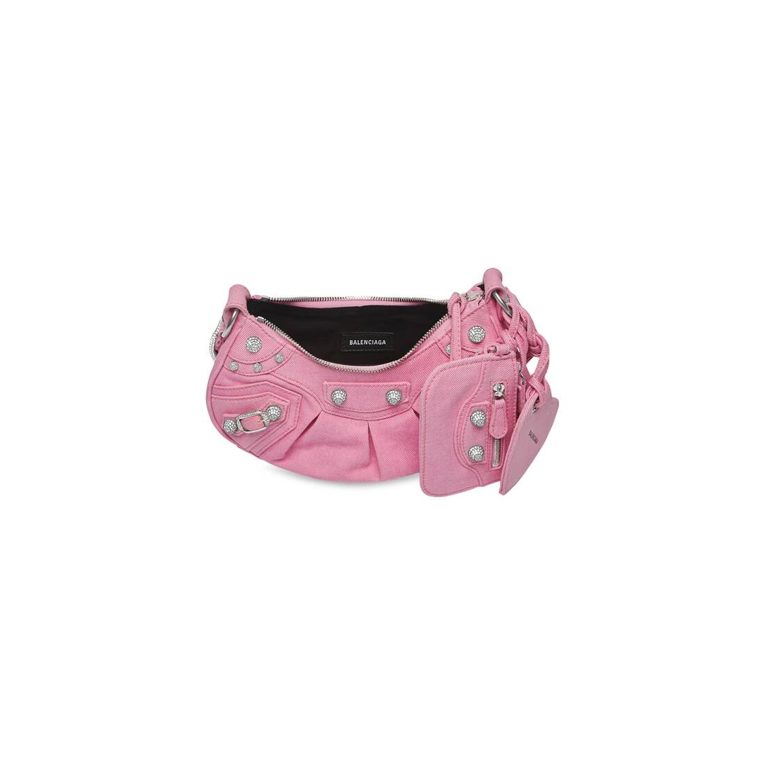 Women's Le Cagole Xs Shoulder Bag In Denim With Rhinestones in Pink - 4