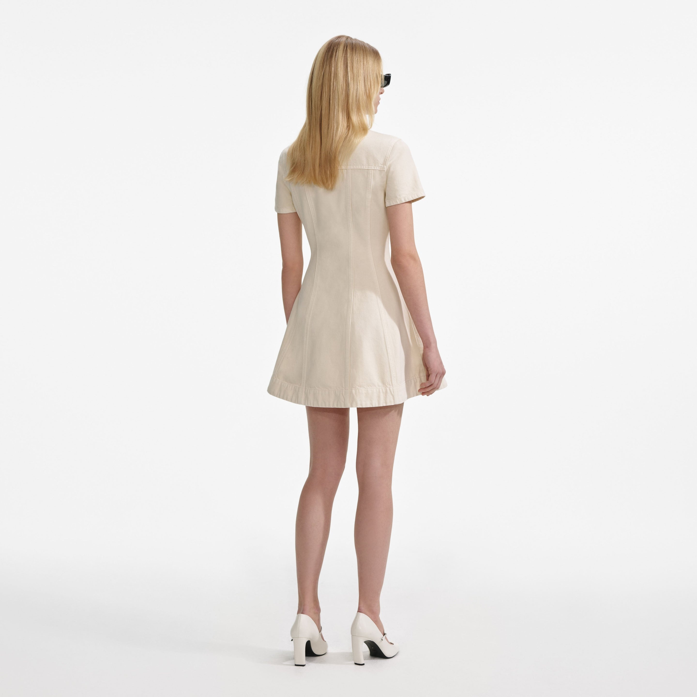 Cream Collared Denim Mini Dress - 3