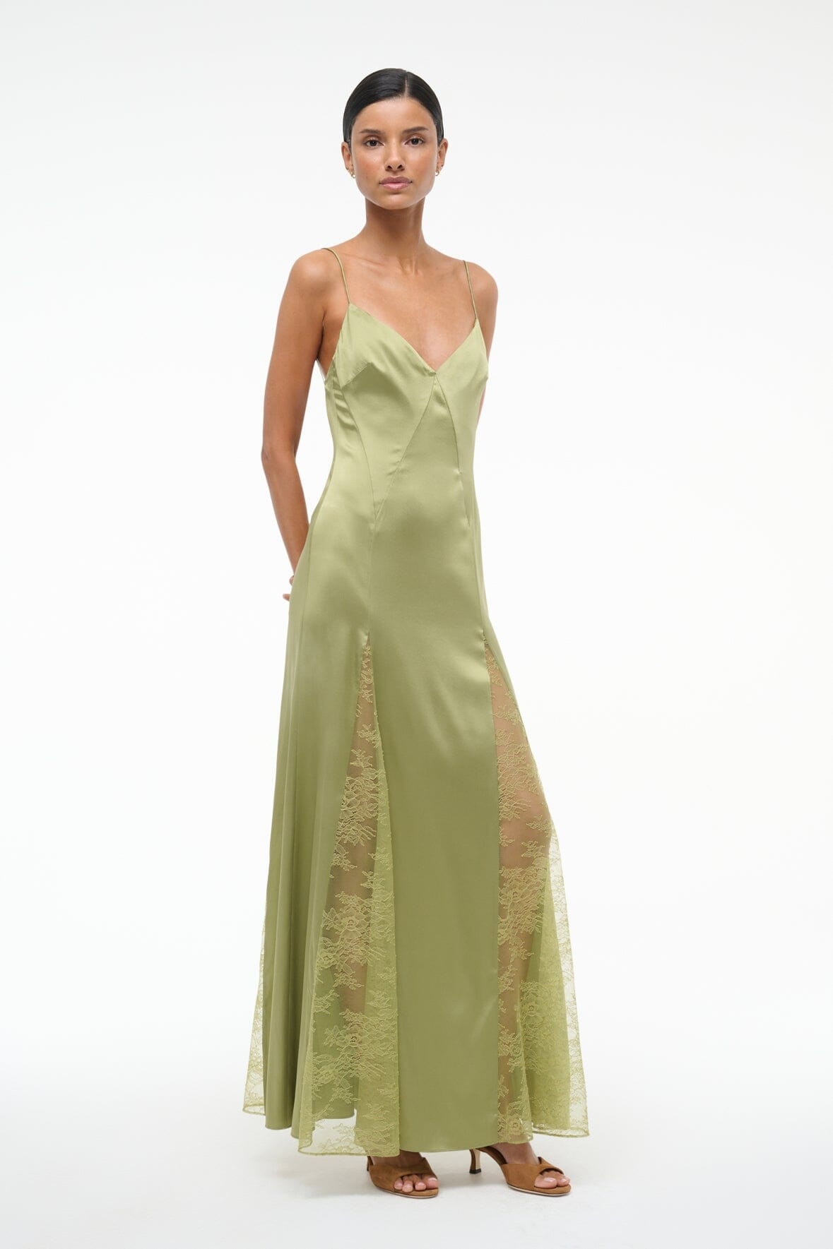 STAUD TRINITY SILK DRESS MOSS - 2