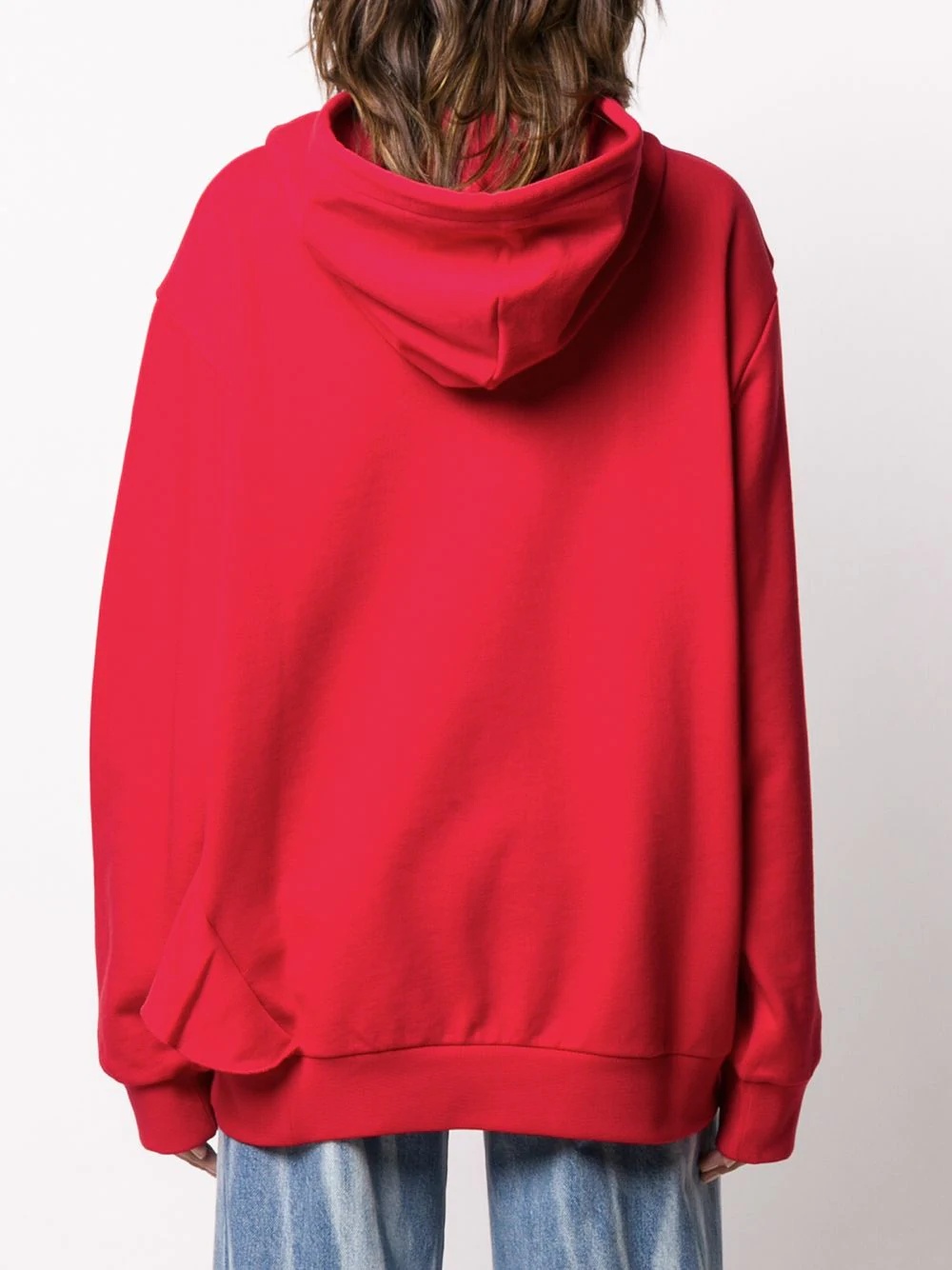 logo embroidered frill trim hoodie - 4