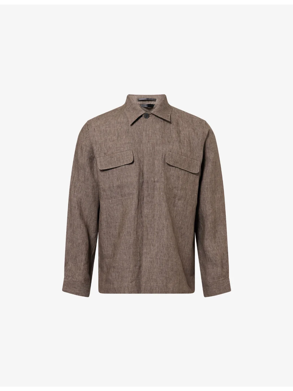 Regular-Fit Pointed-Collar Linen Overshirt - 1