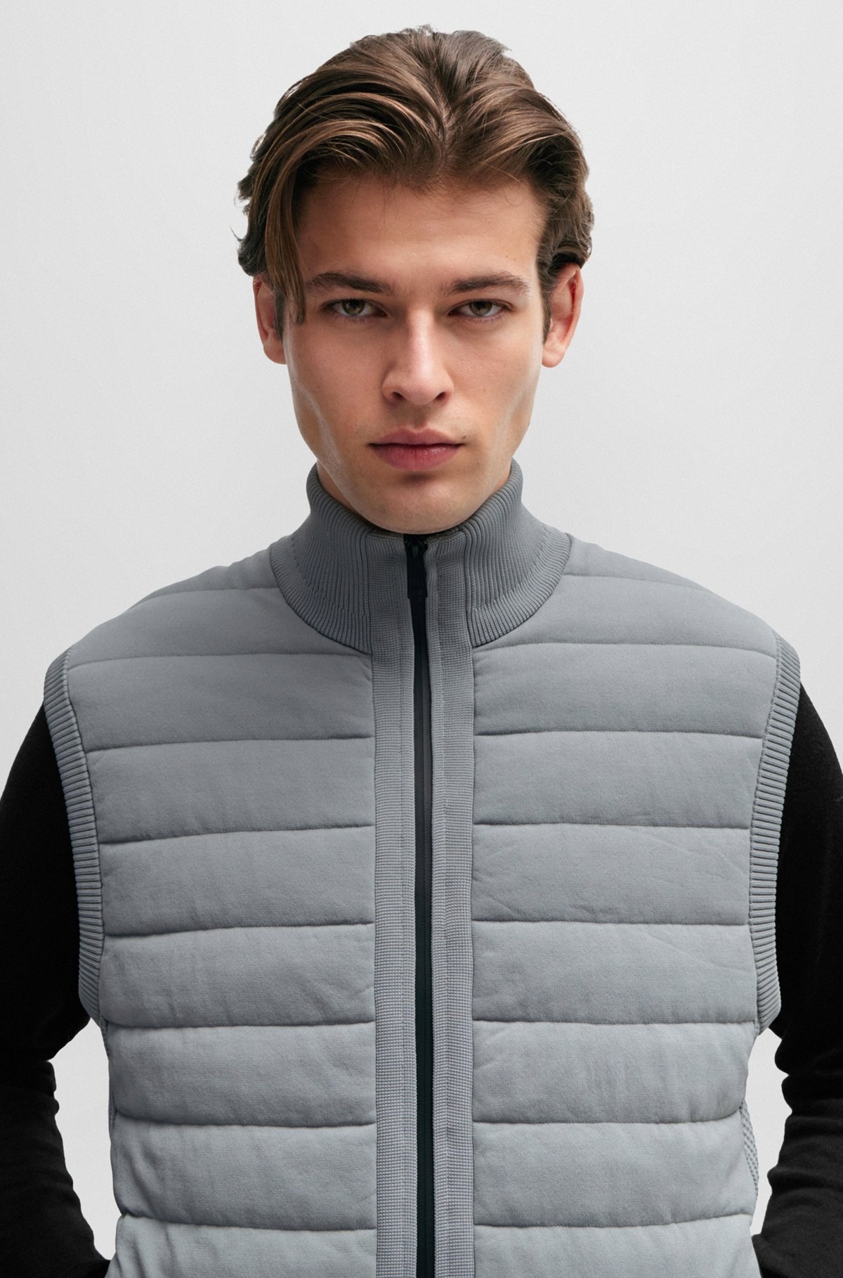 PADDED REGULAR-FIT GILET IN MIXED MATERIALS - 3