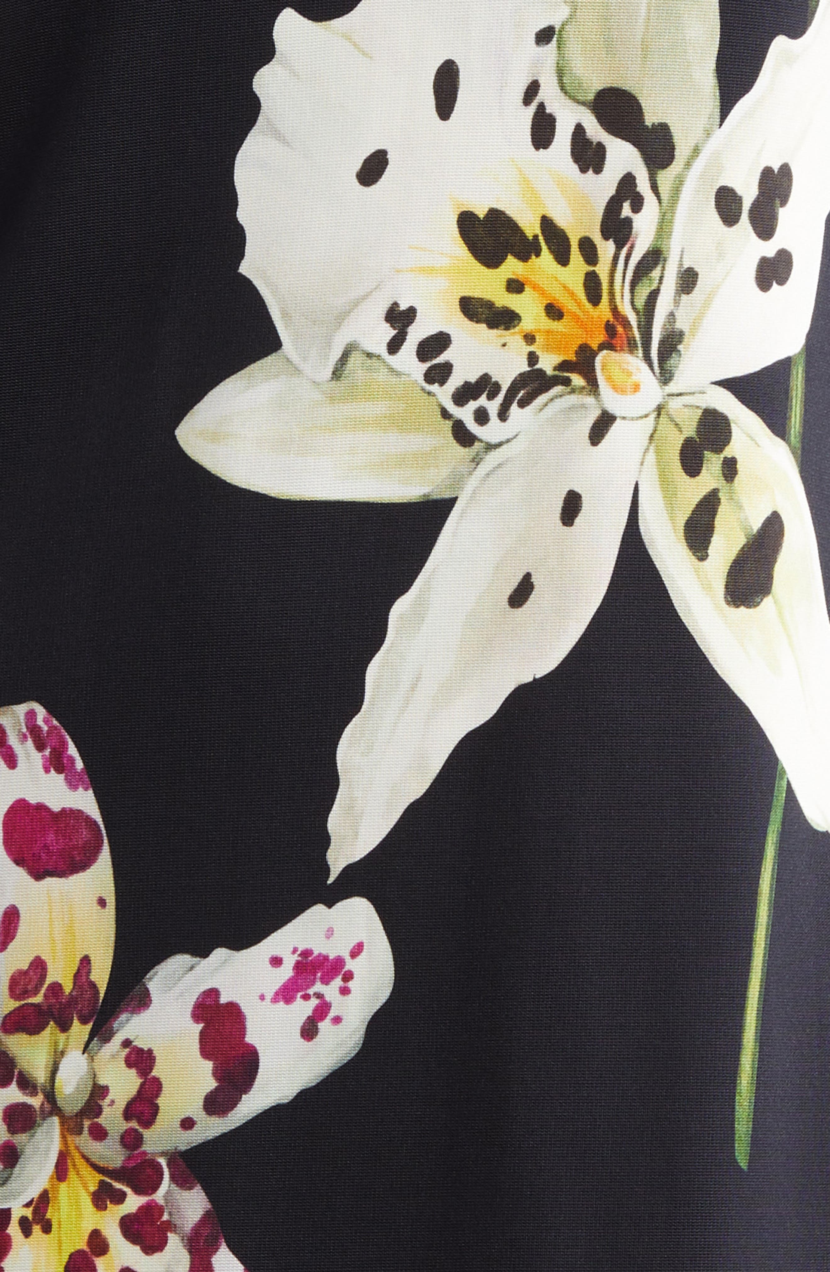Oscar de la Renta Orchid Print Long Sleeve Jersey Dress in Dark Navy Multi at Nordstrom - 6