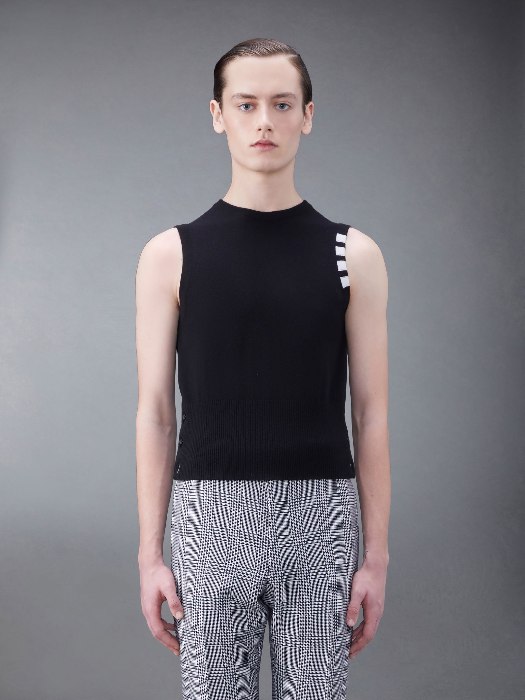 Cashmere 4-Bar Short Crew Neck Shell Top - 1