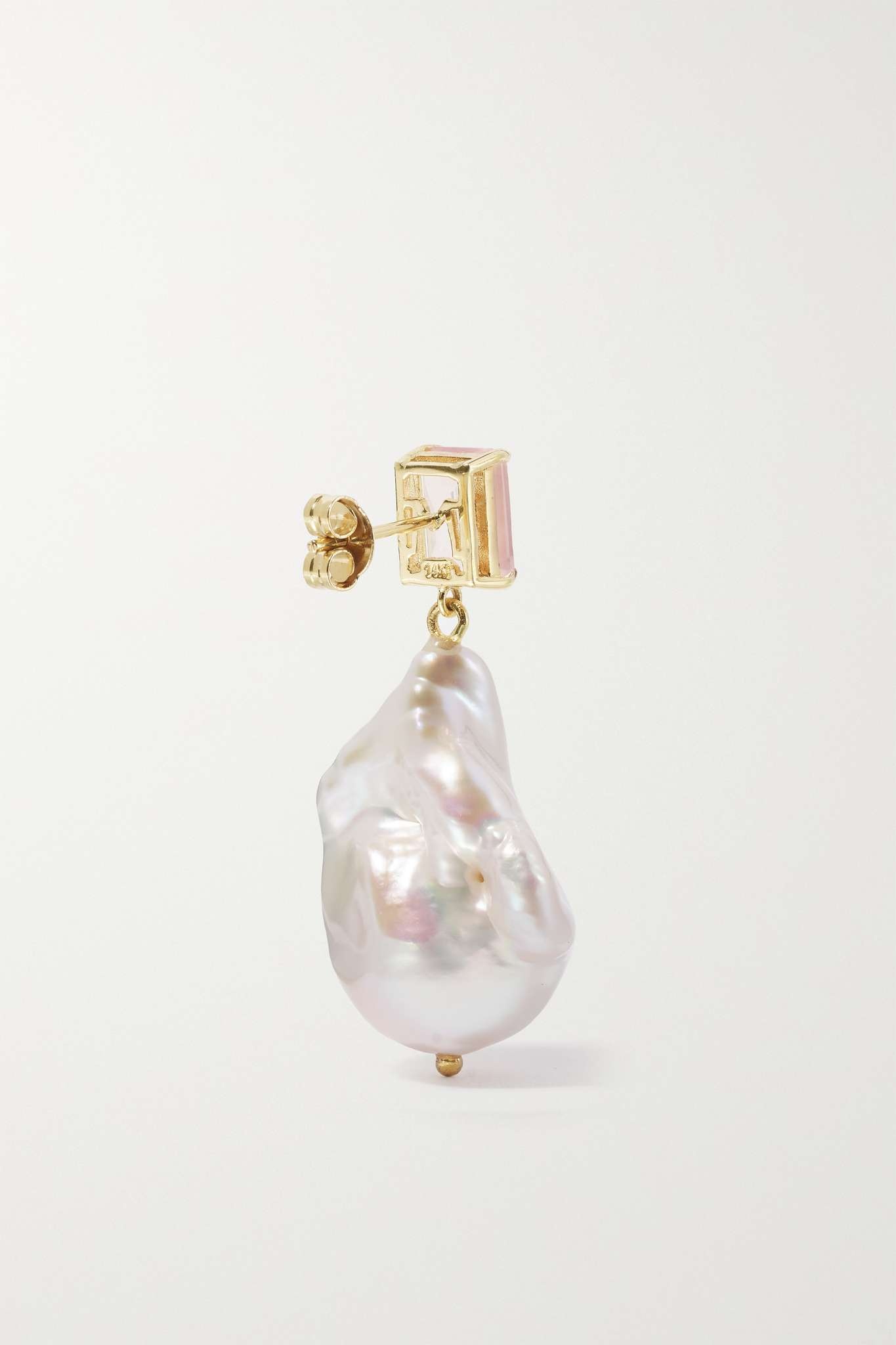 14-karat gold, pearl and rose quartz earrings - 2