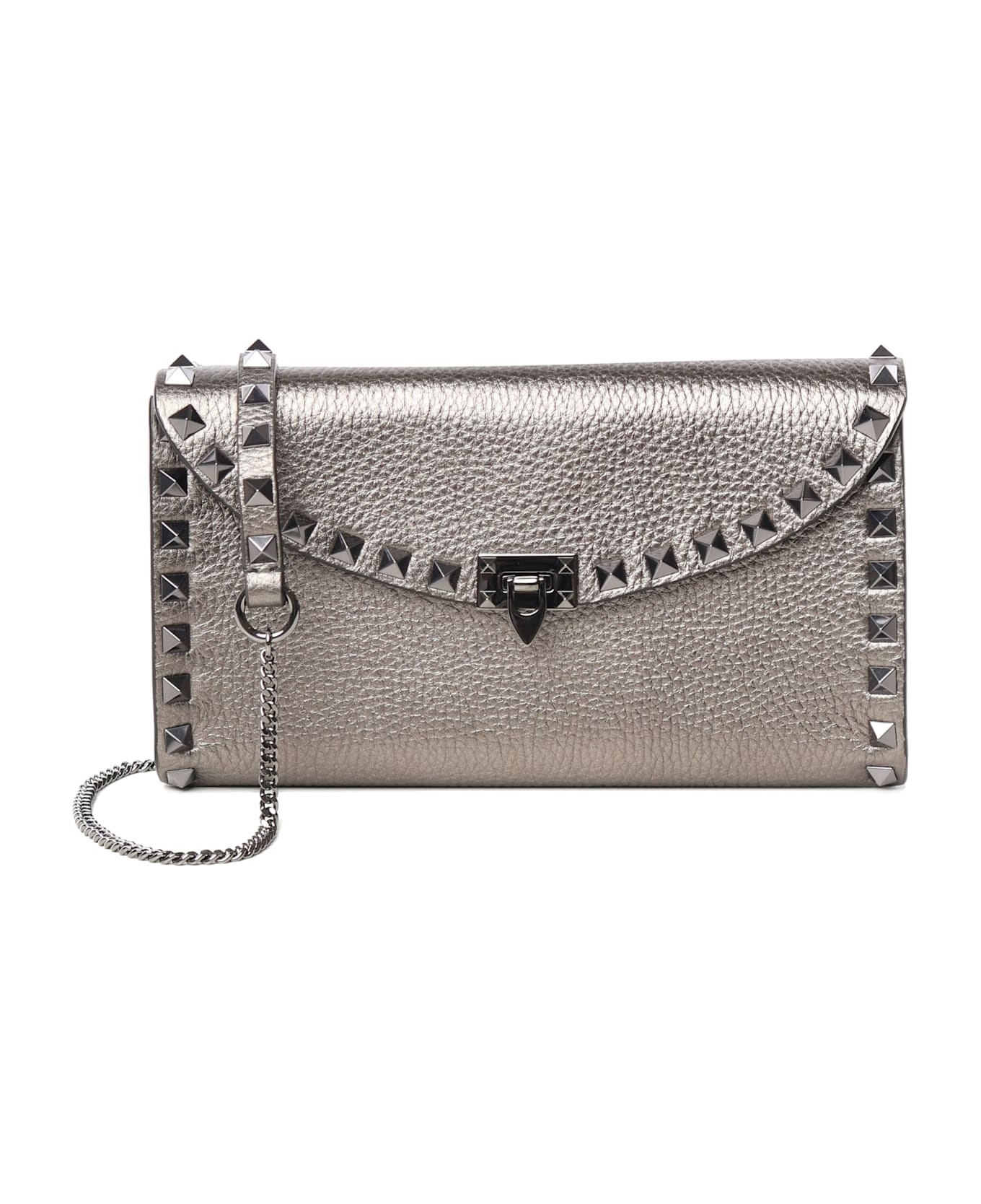 Rockstud Chain Wallets In Grained Leather - 1