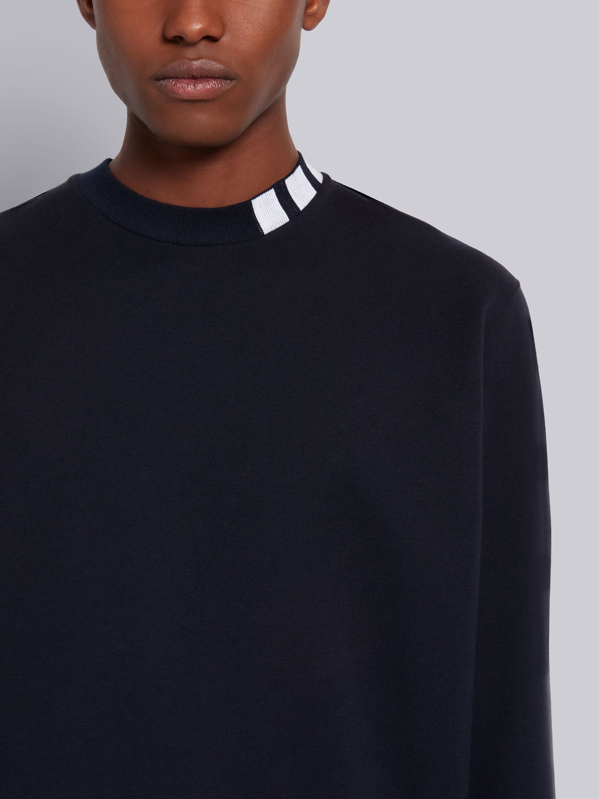 Navy Cotton Interlock 4-Bar Intarsia Mockneck Sweatshirt - 2