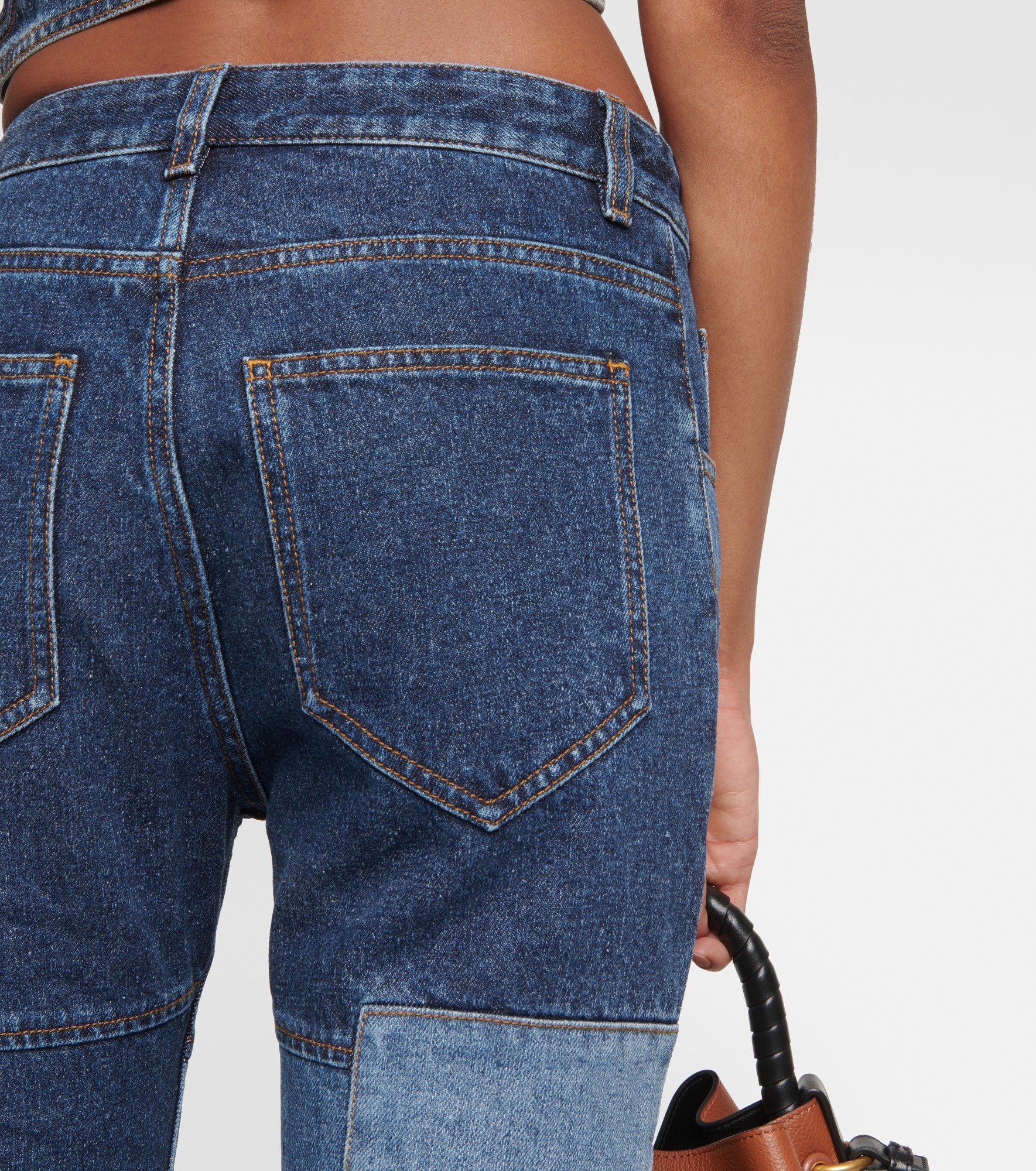 Patchwork cropped flared jeans - 6