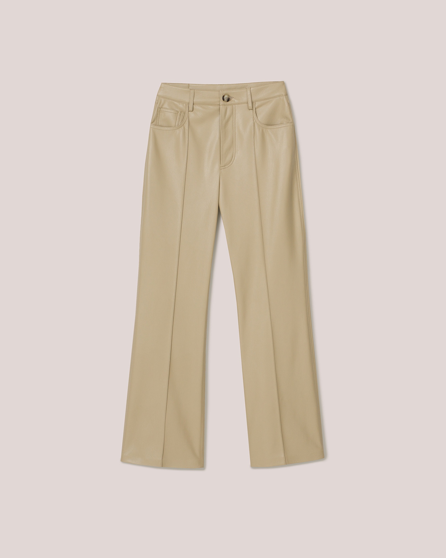 ZOEY - Vegan leather pleated pants - Pebble - 1