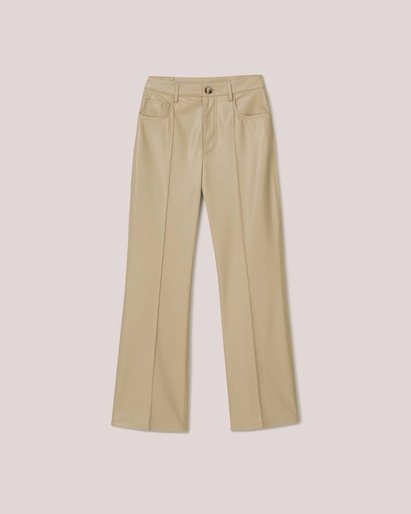 ZOEY - Vegan leather pleated pants - Pebble 1