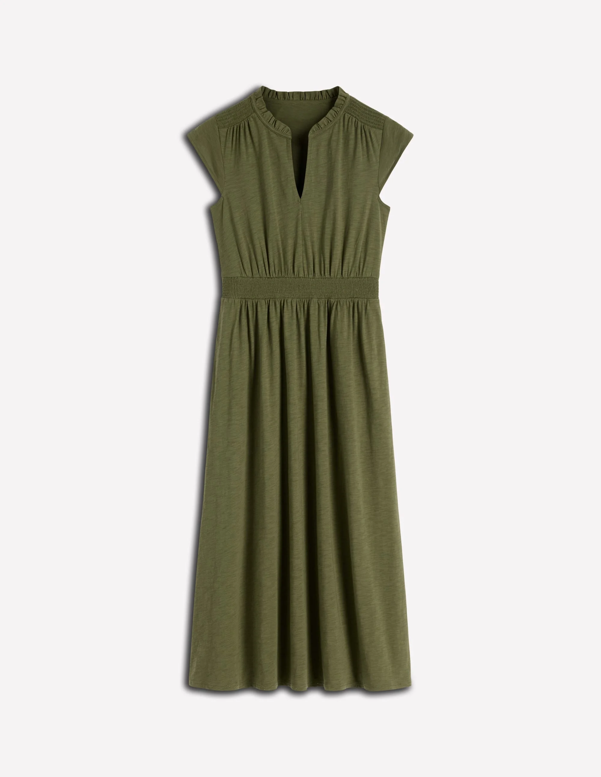 Alba Smocked Jersey Midi Dress-Olive - 1