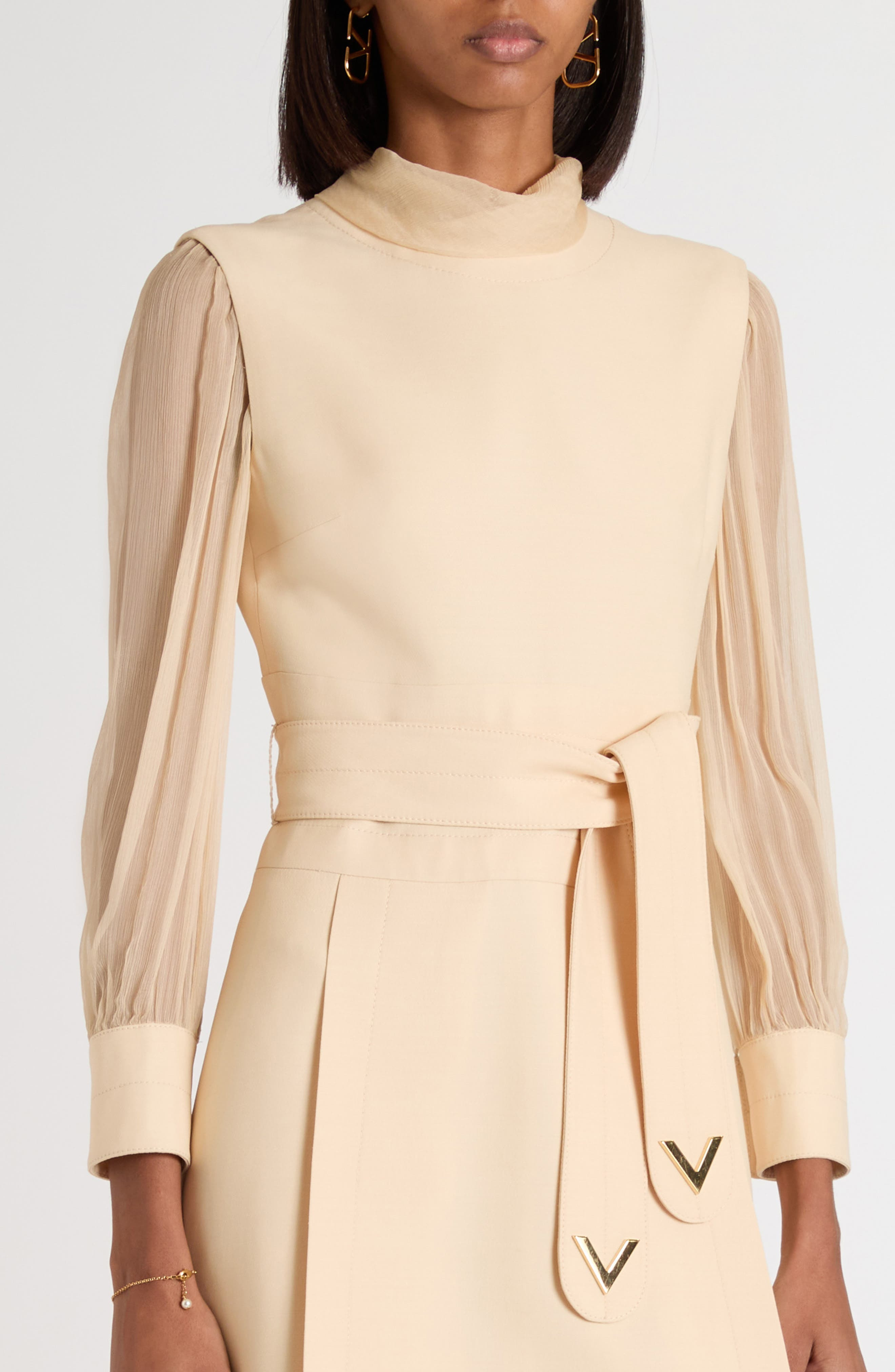 Valentino Garavani V-Detail Crepe Couture Dress in Nude at Nordstrom - 4