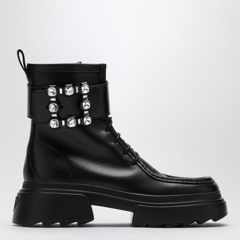 Roger Vivier Black Leather Lace-Up Boot Women - 1