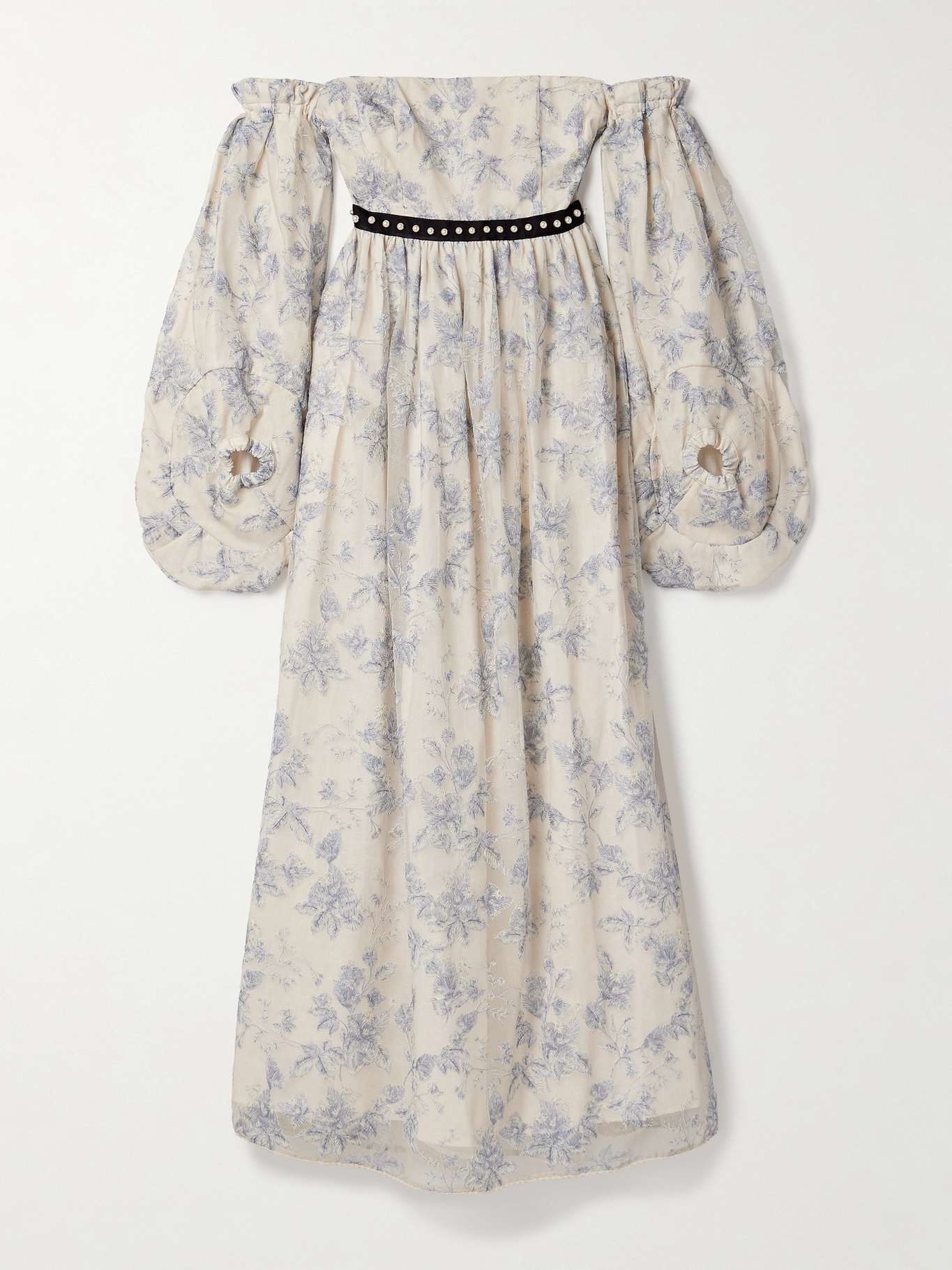 Alhelí Bougainvillea off-the-shoulder embellished tulle midi dress Blue - 1