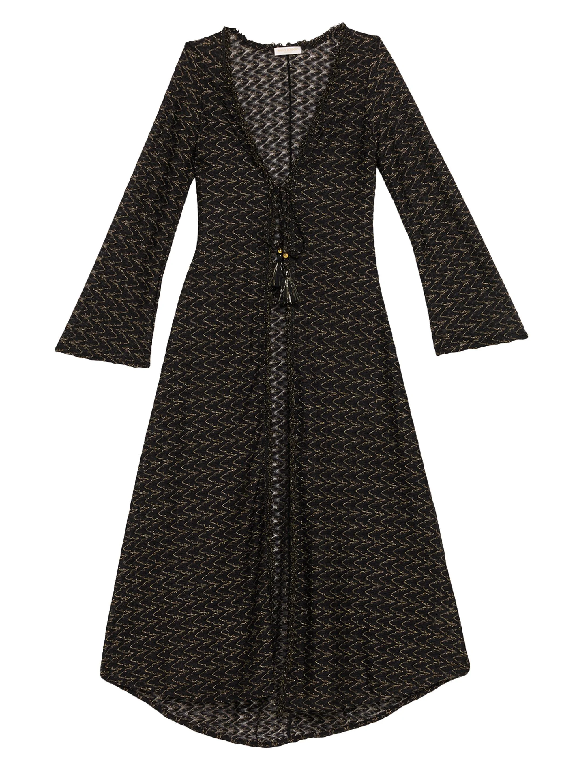 Women's Fatima Metallic Chevron Caftan - Black Gold Zig Zag - 1