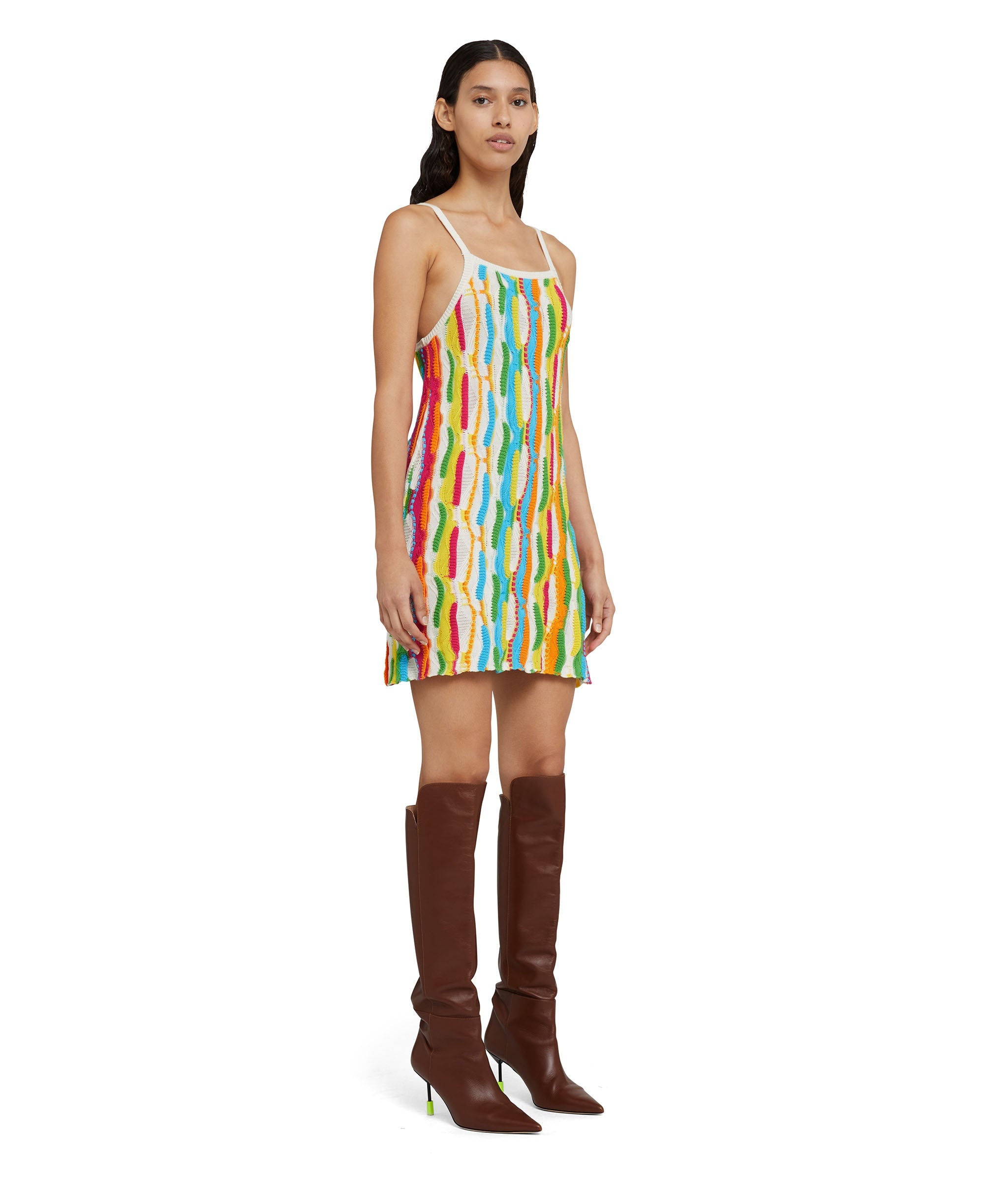 Cotton mini dress with multicolor ruffles - 4