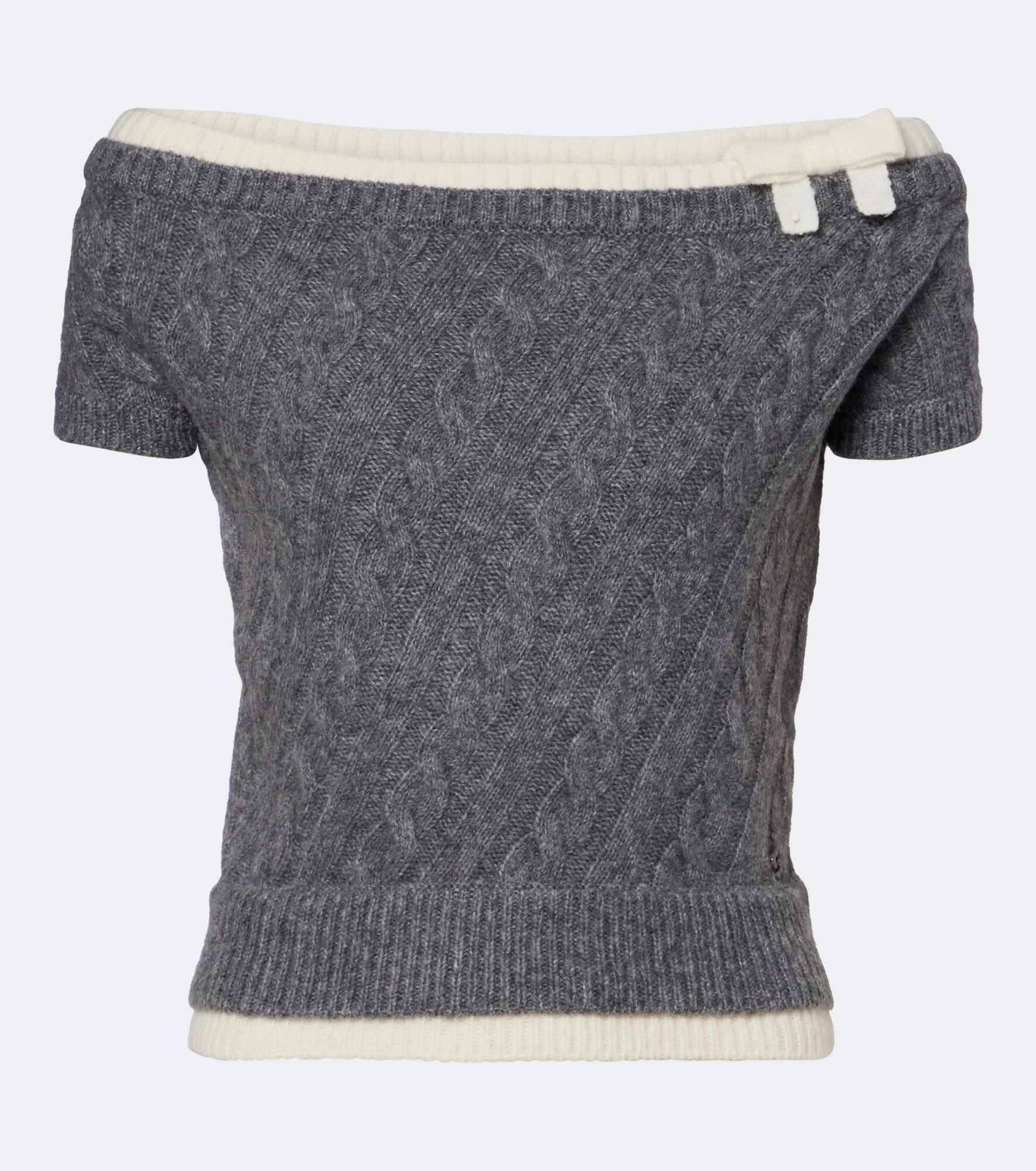 Cable-knit off-shoulder wool-blend sweater - 1