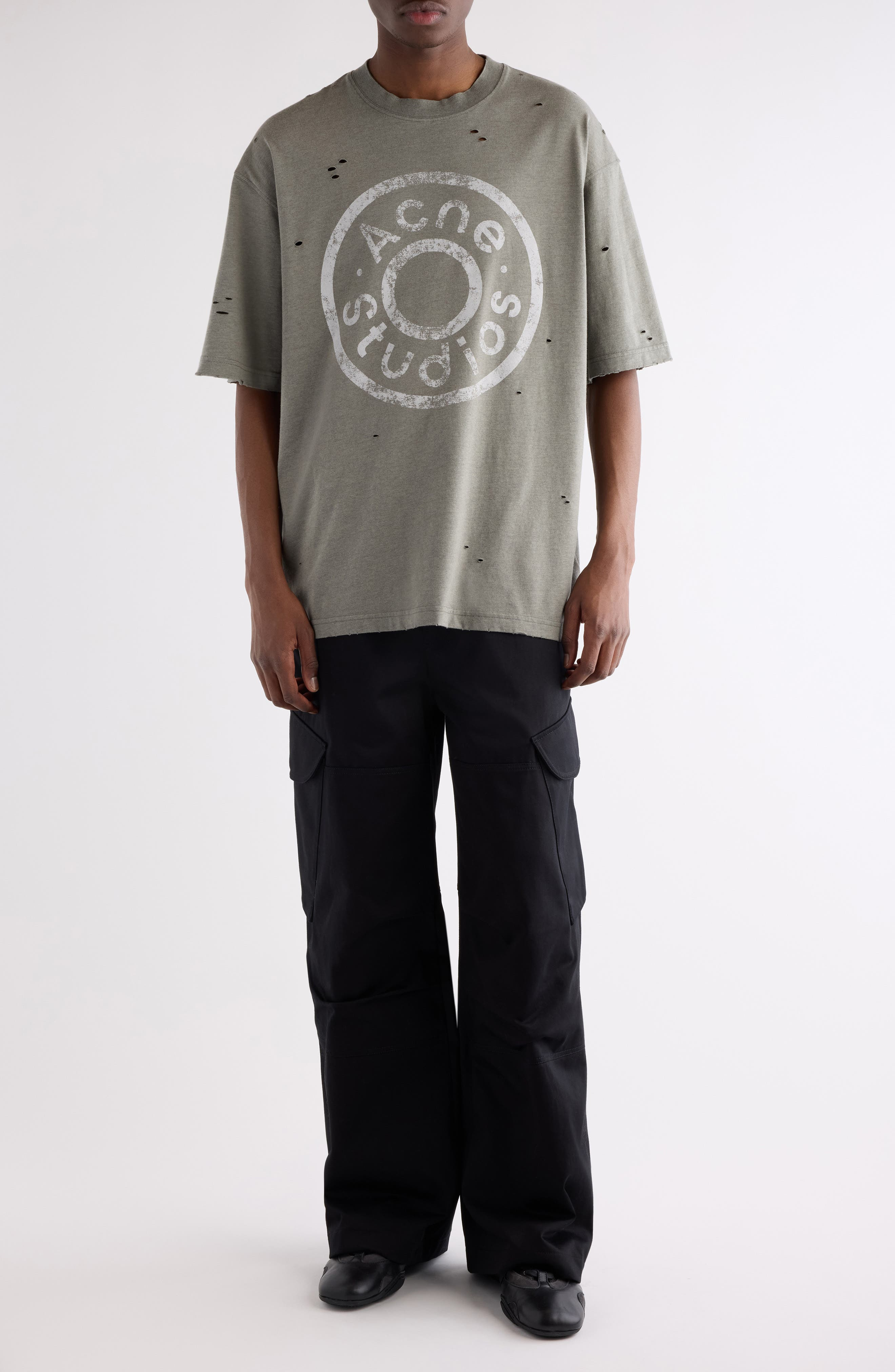 Acne Studios Oversize Ripped Logo Graphic T-Shirt in Moss Green at Nordstrom - 2