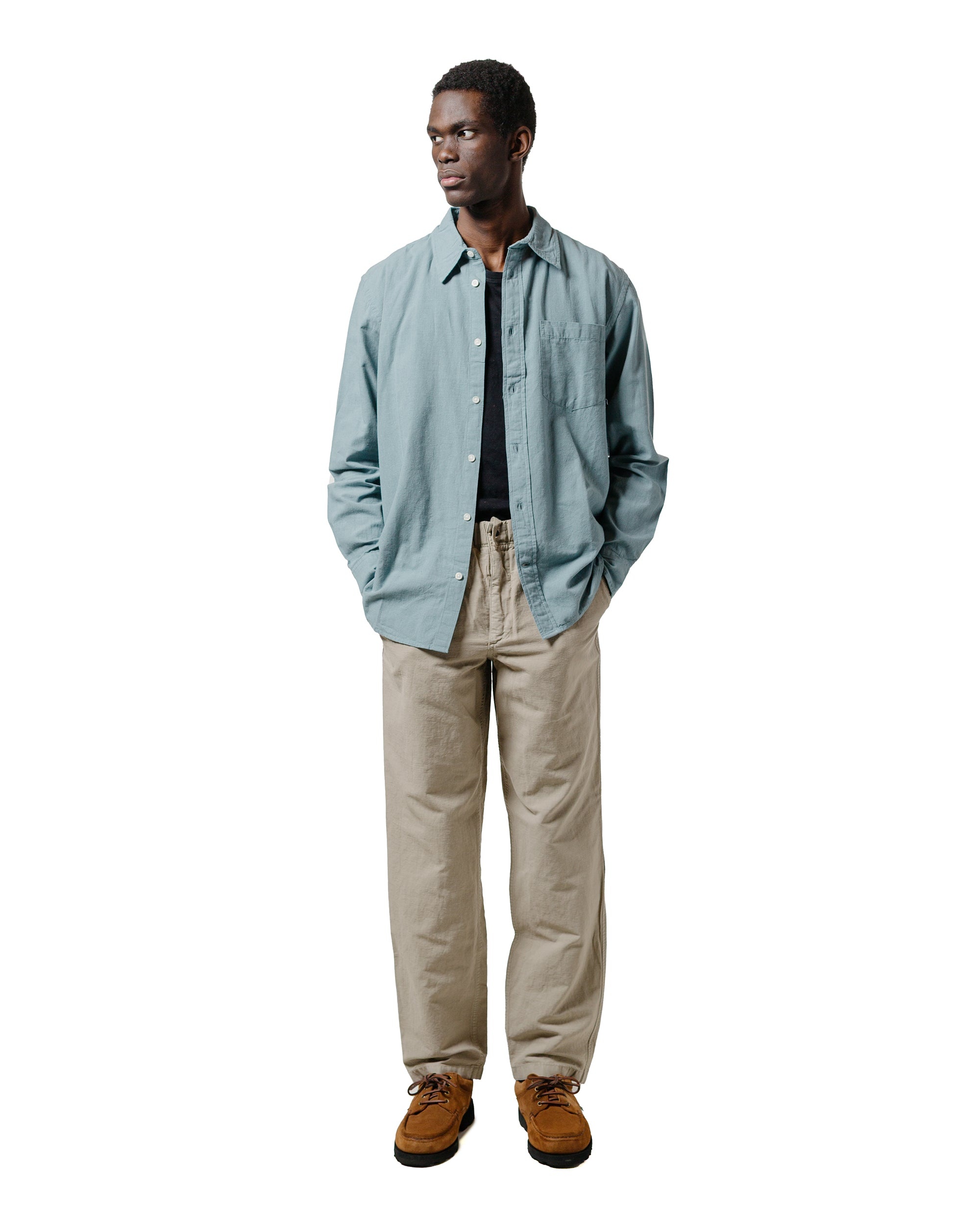 Algot Relaxed Cotton Linen Shirt Greyish Blue - 4