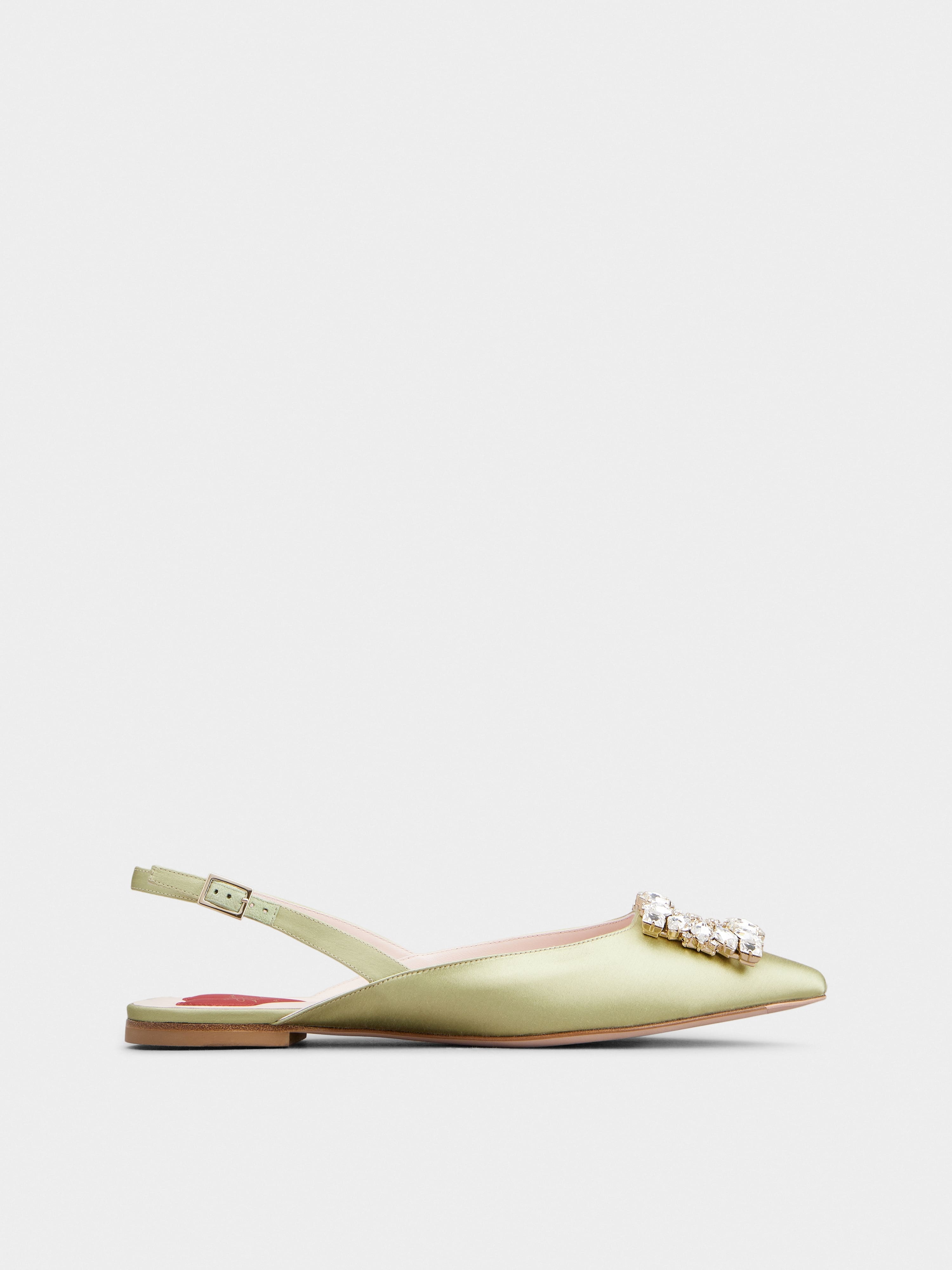 Strass Buckle Slingback Ballerinas in Satin - 1