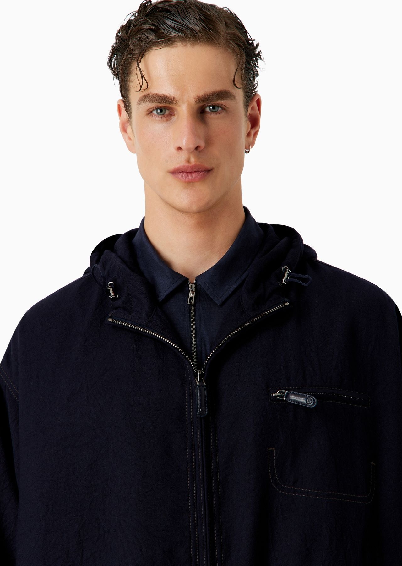 Single-breasted blouson in crinkled wool flannel - 5