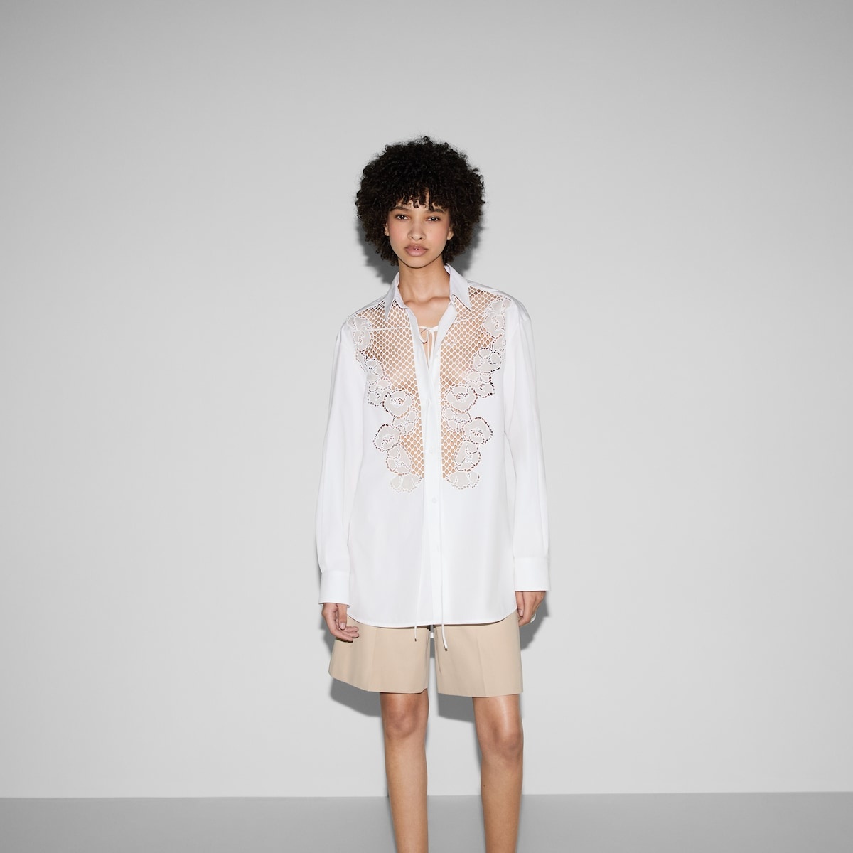 Cotton poplin shirt with embroidery - 3