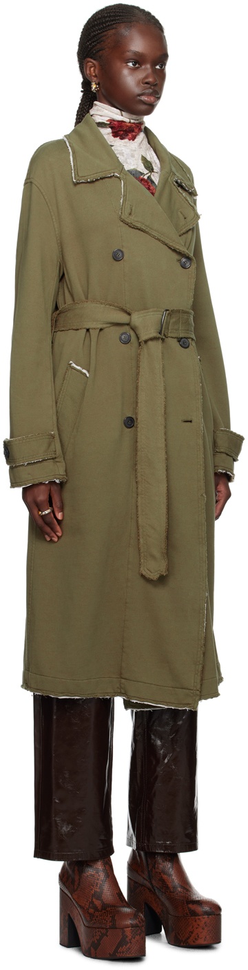 Khaki Raw Edge Trench Coat - 2
