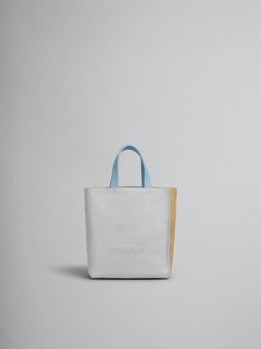 MUSEO SOFT MINI BAG IN GREY BEIGE AND BLUE LEATHER WITH MARNI MENDING - 1
