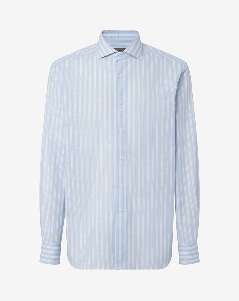 Cotton shirt with light blue striped pattern 1