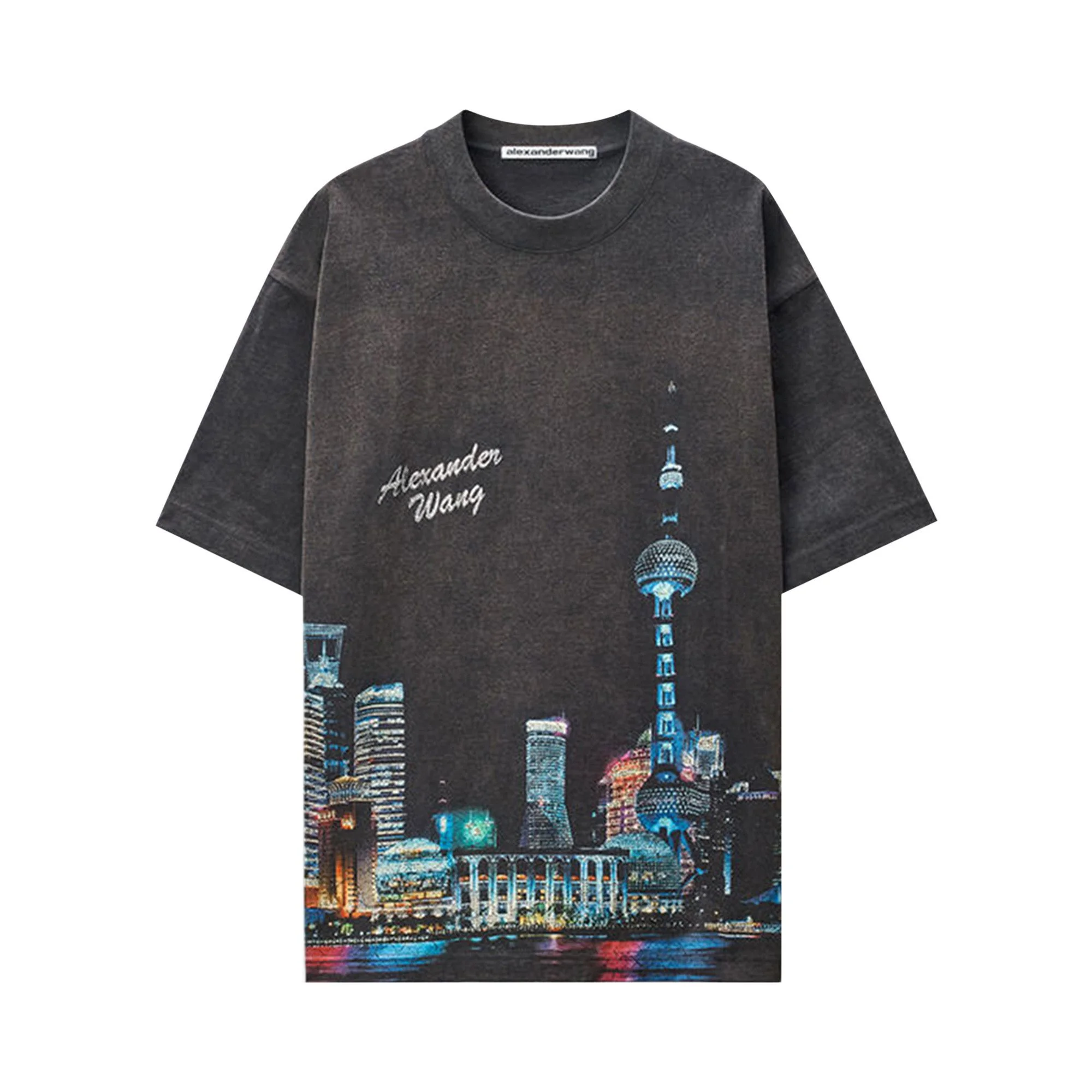 Alexander Wang Short-Sleeve T-Shirt W/ Allover Hotfix Graphic 'Washed Black' - 1
