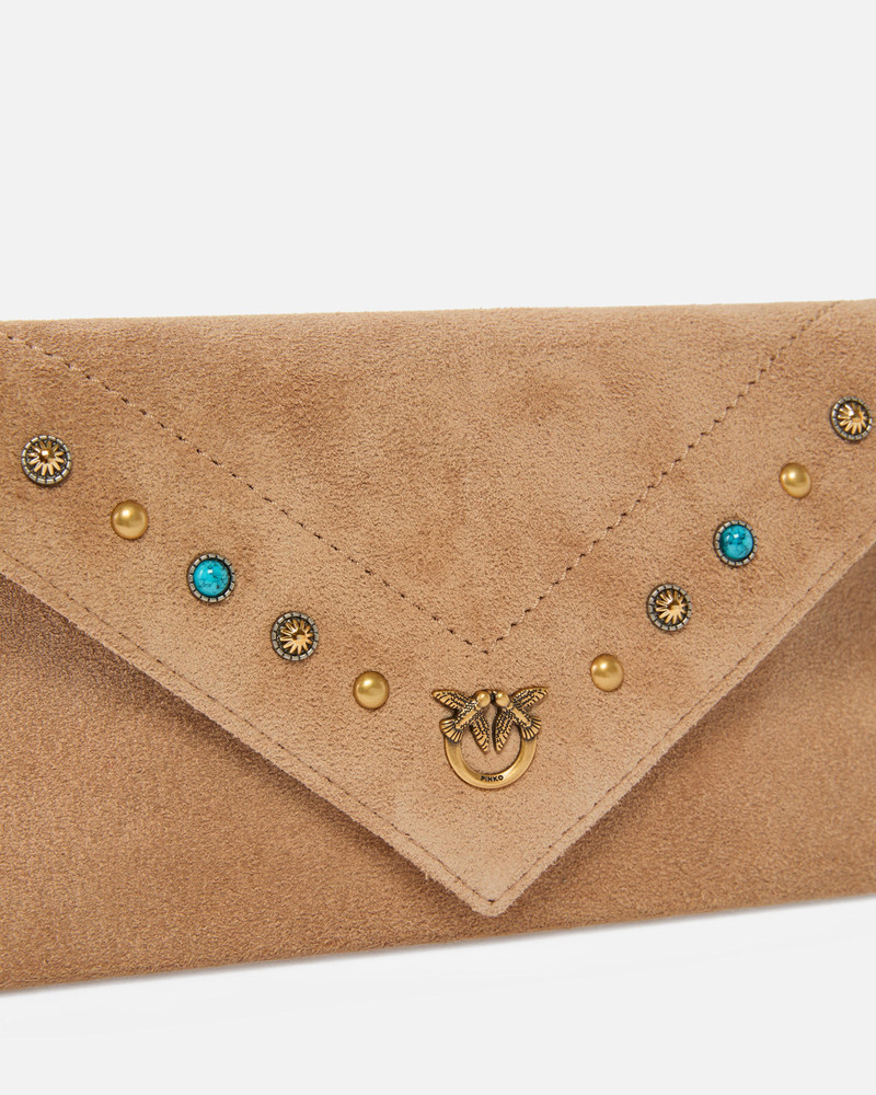 SMALL CLUTCH BAG IN SUEDE WITH STUDS AND SHOULDER STRAP 3