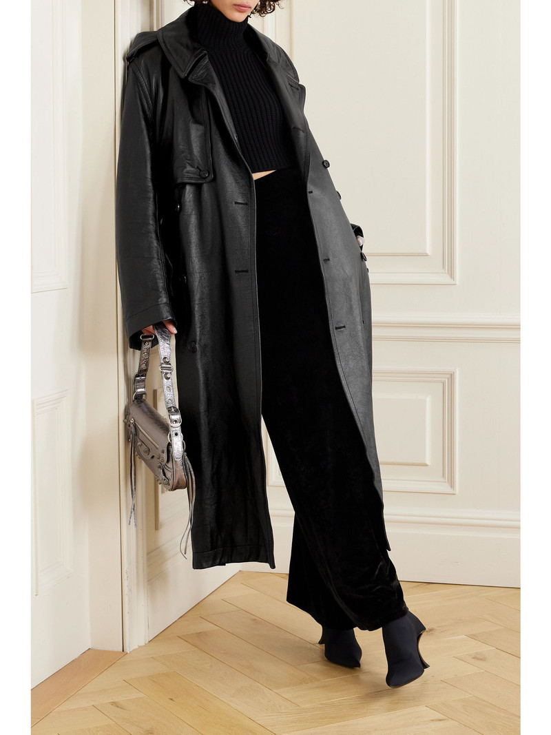 BALENCIAGA Cocoon double-breasted belted leather trench Black outlook