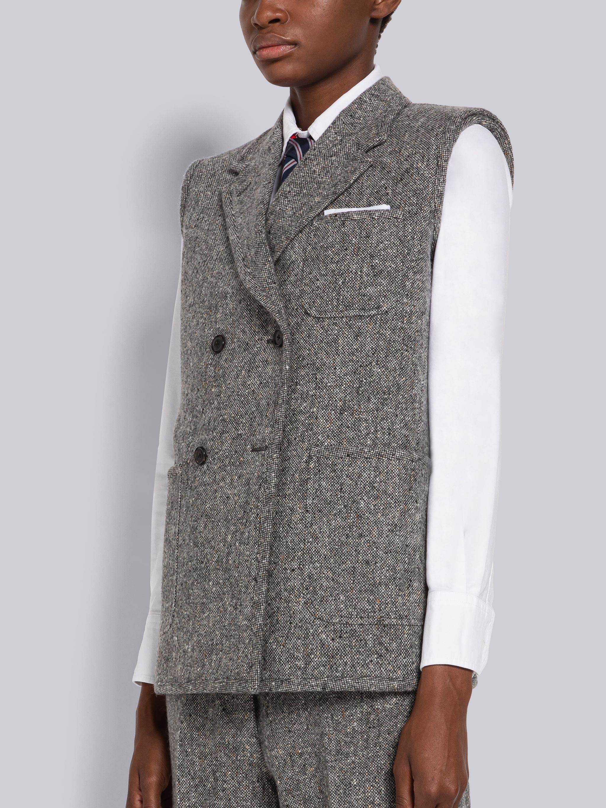 Donegal Wool Sleeveless Double Breasted Sack Sport Coat - 2