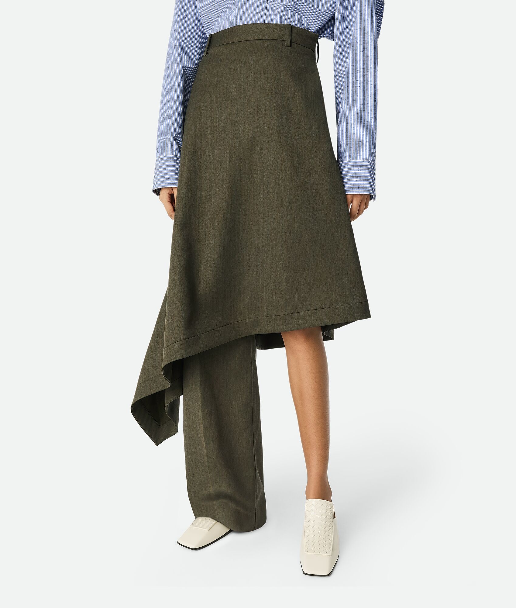 Wool Subtle Stripe Skirt Trousers - 5