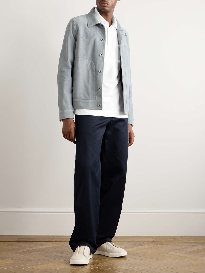 ZEGNA Slim-Fit Suede-Trimmed Cotton-Piqué Polo Shirt outlook