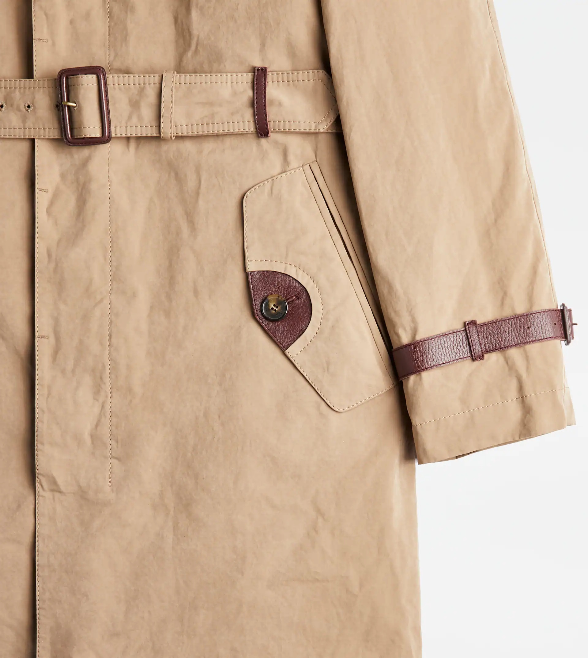 TRENCH COAT WITH LEATHER INSERTS - GREY - 9