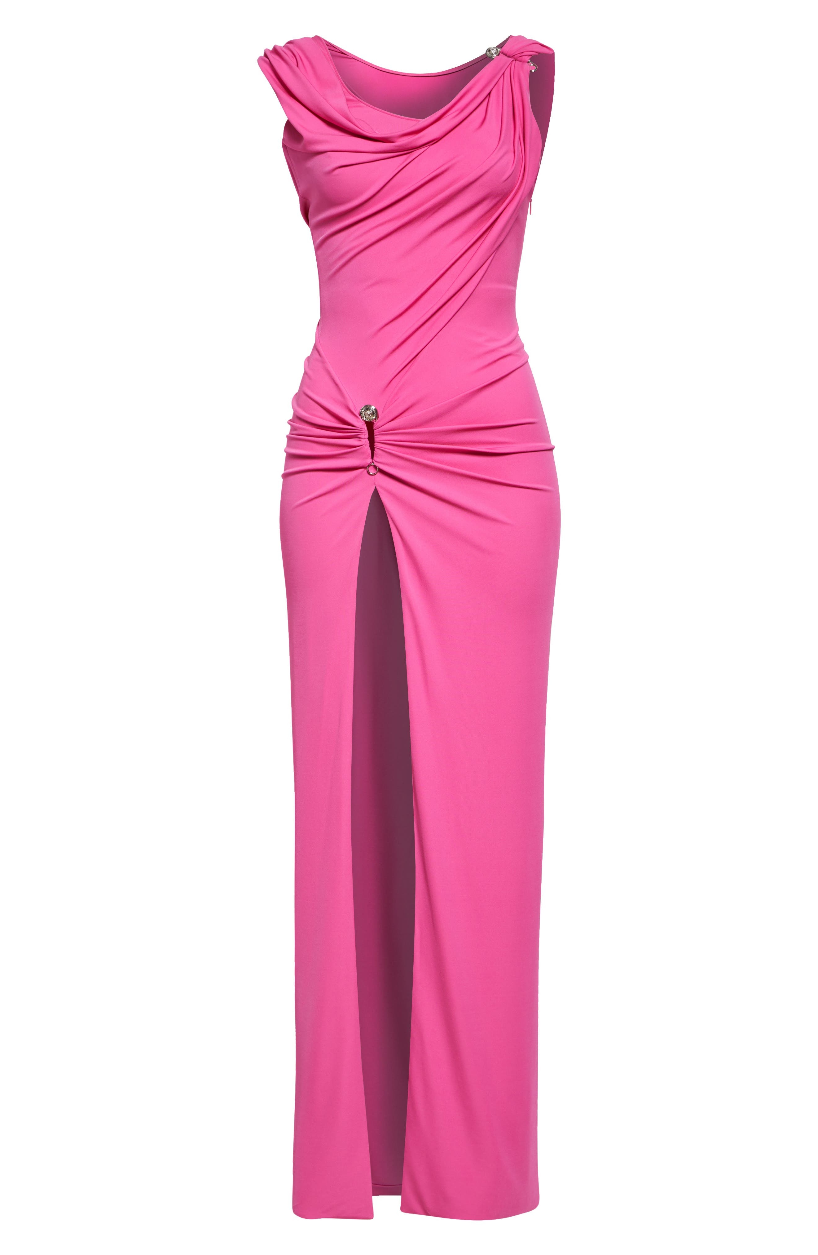 Versace Safety Pin Stretch Crepe Gown in Dragon Fruit at Nordstrom - 5