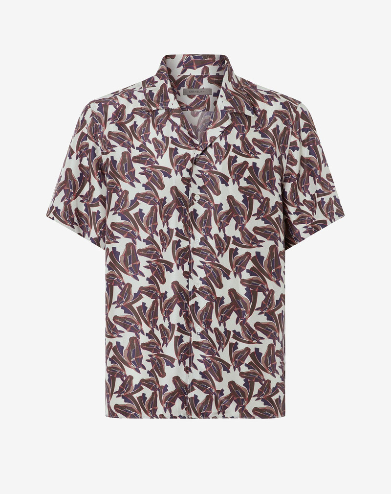 White printed silk short sleeve shirt 1
