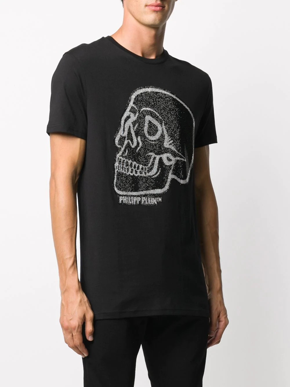 Crystal outline-skull cotton T-shirt - 3