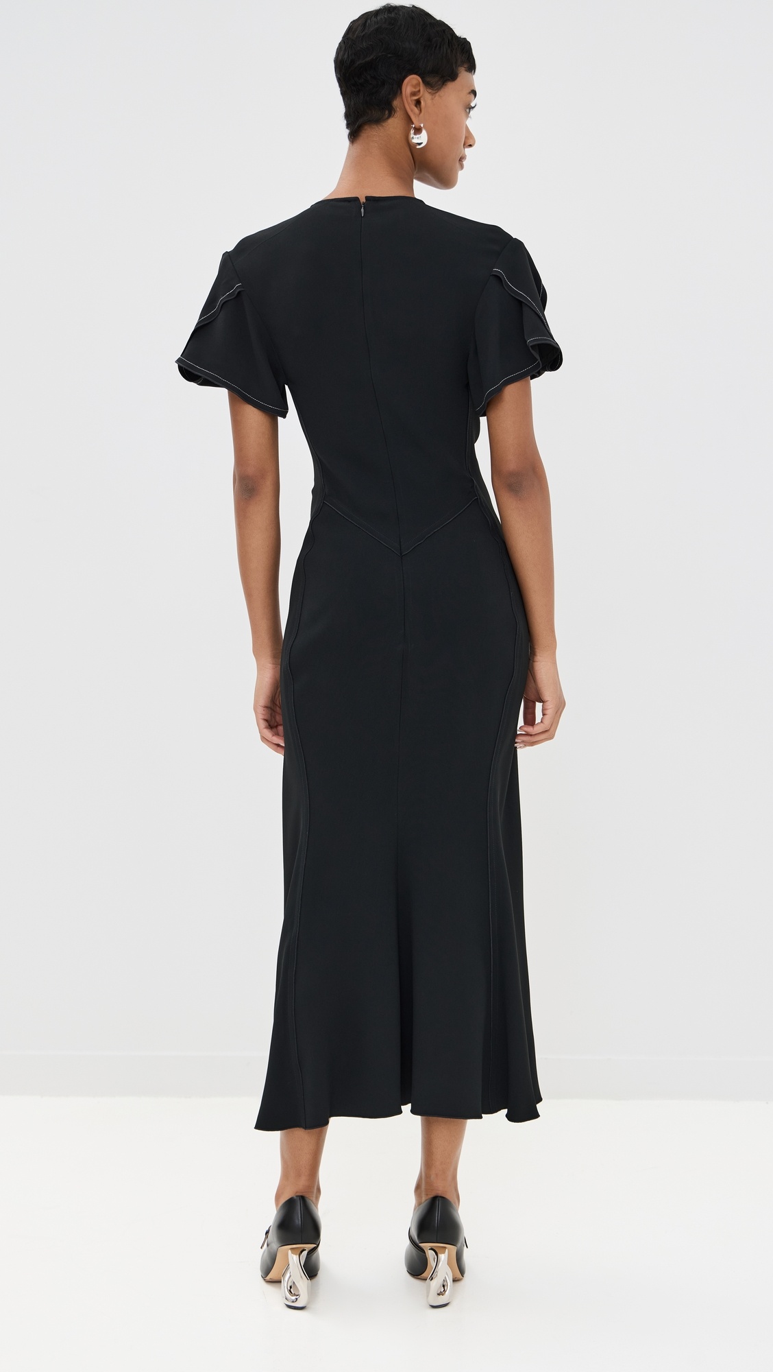 Gathered V Neck Midi Dress - 3