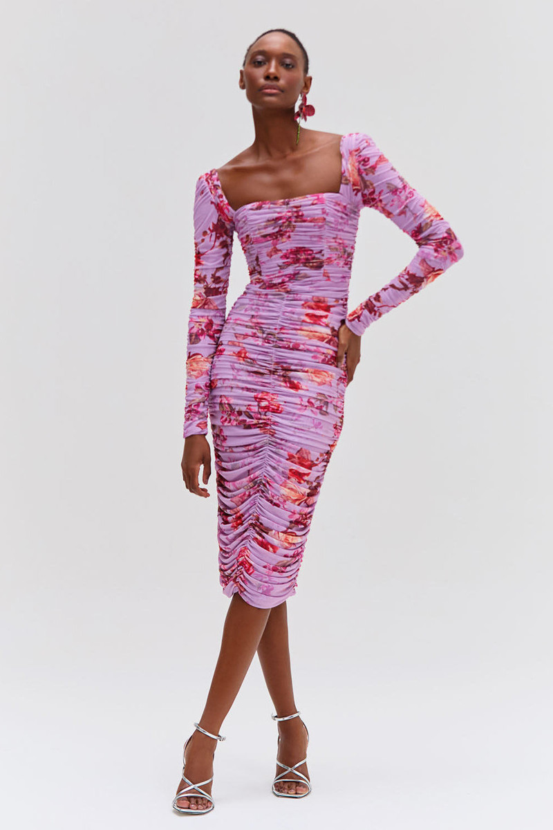 Floral Haze Stretch Tulle Midi Dress 1