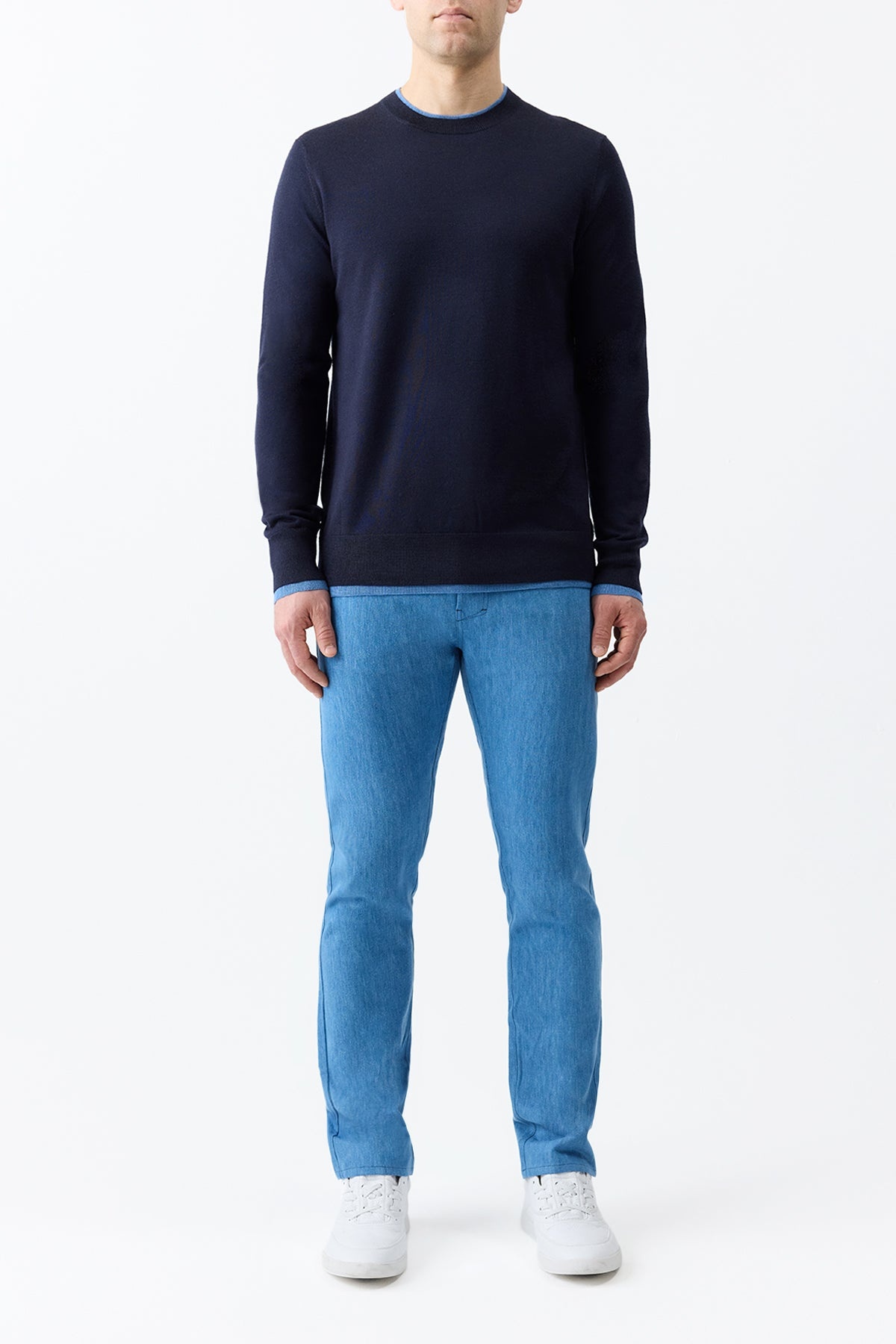Wells Knit Sweater in Dark Navy & Sky Cashmere Silk - 3