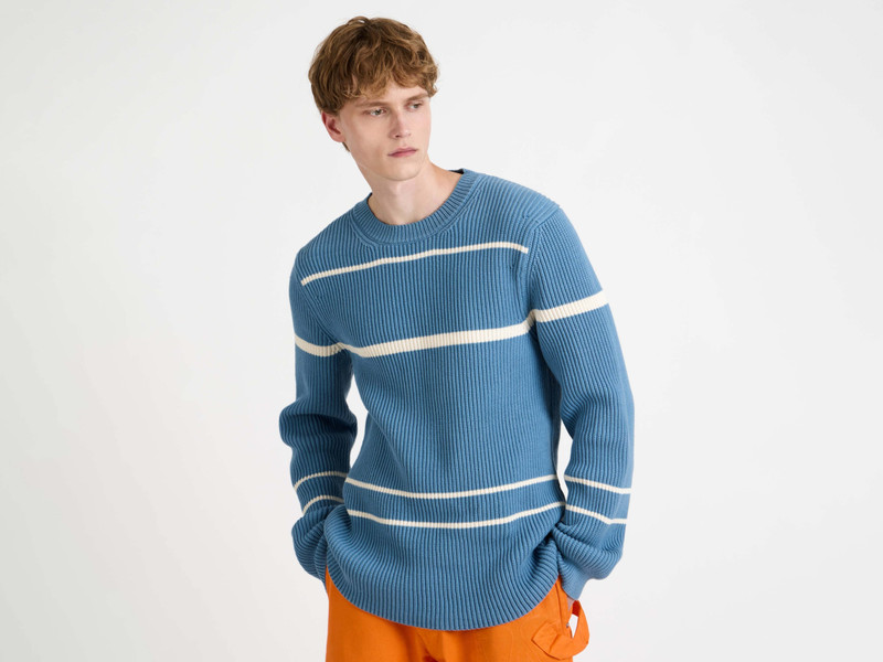 KNITTED STRIPED JUMPER TOP IN STEEL BLUE 5