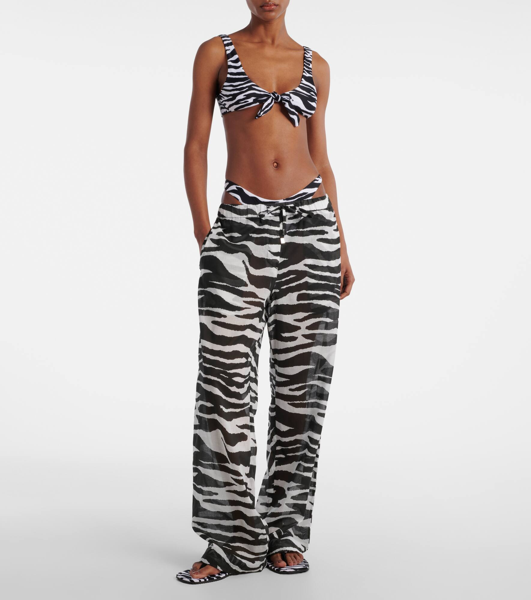 Zebra-print cotton muslin wide-leg pants - 2