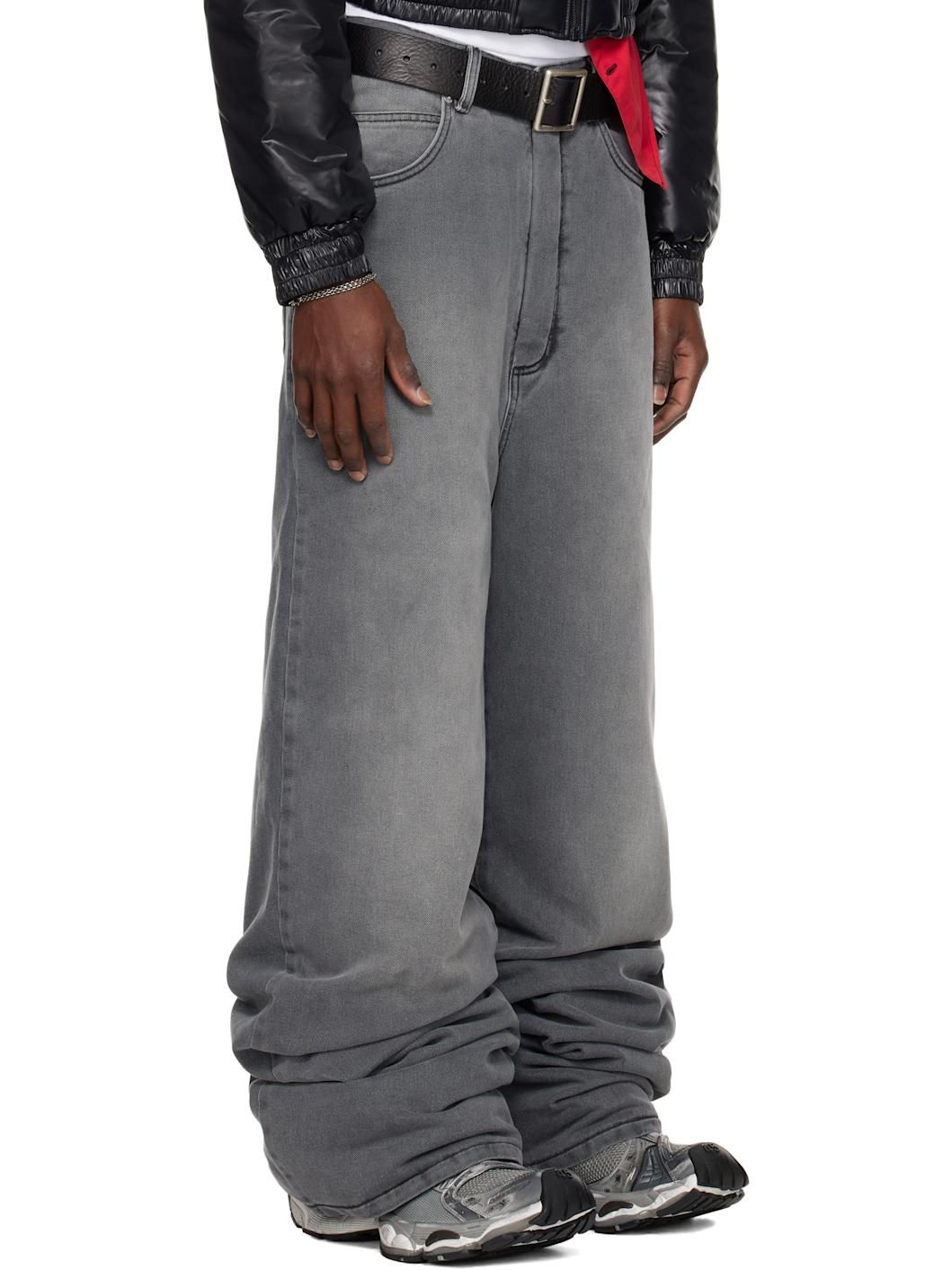 Gray Wadded Stack Jeans - 2