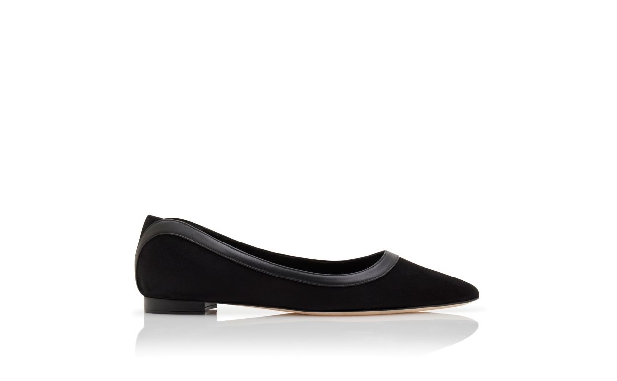 Black Suede Scalloped Detail Flat Pumps - 1