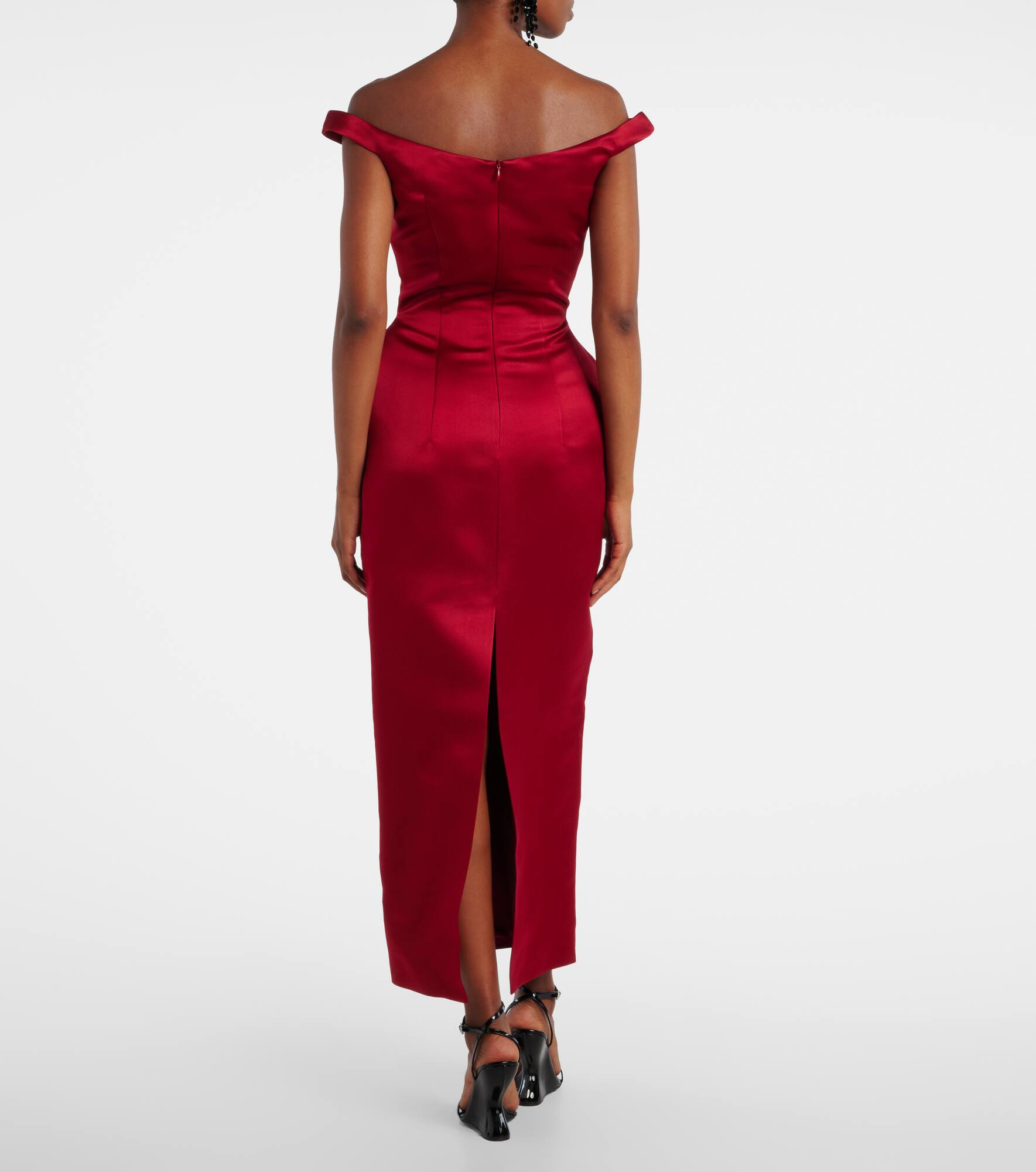 Off-shoulder silk satin midi dress - 3