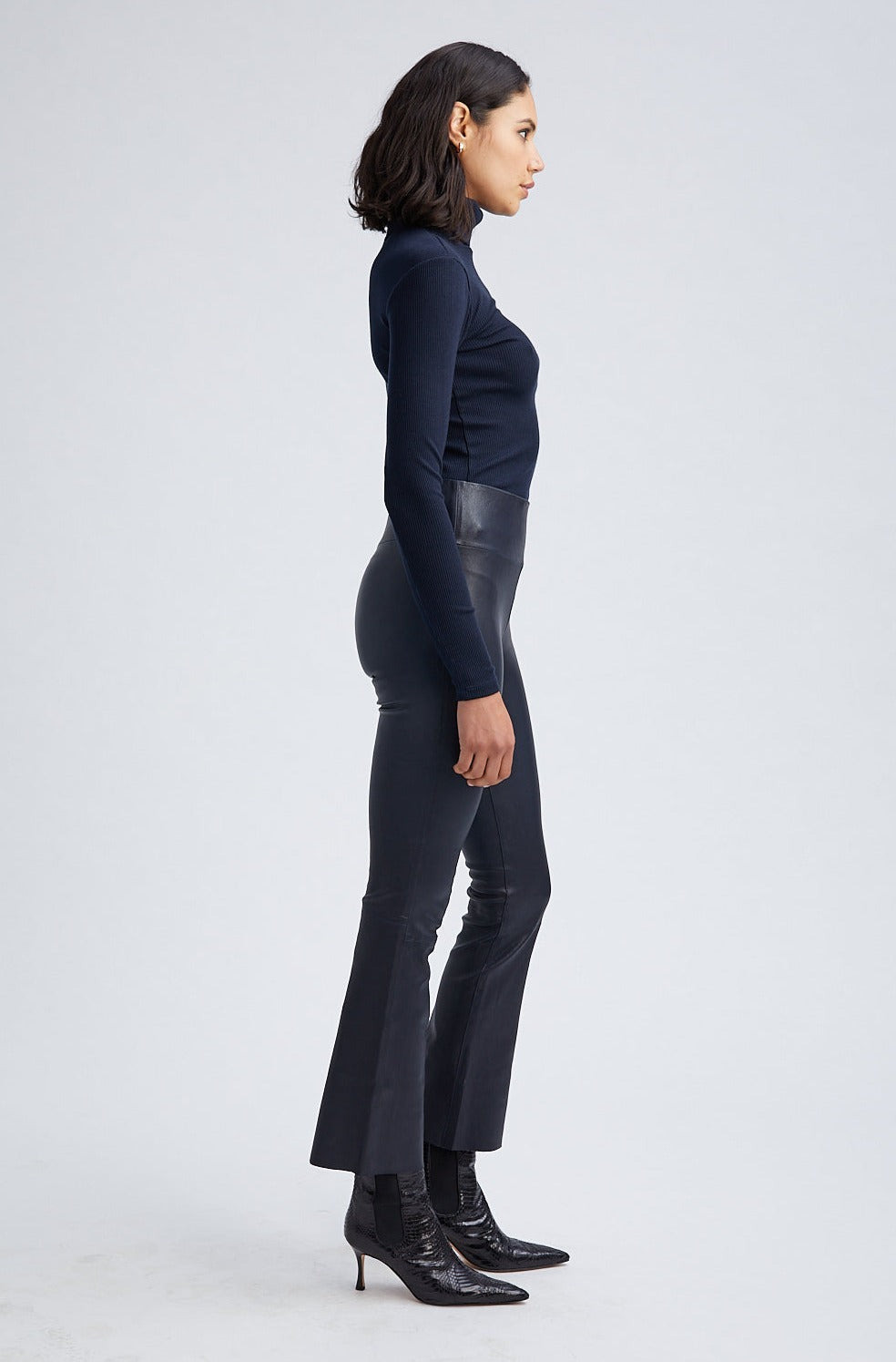 NAVY LEATHER ANKLE FLARE - 3